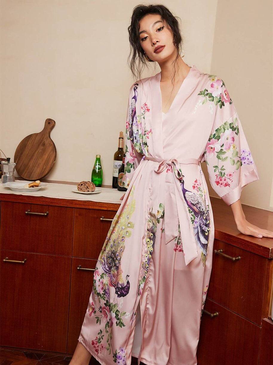 Ulivary Peacock Pink Kimono Robe