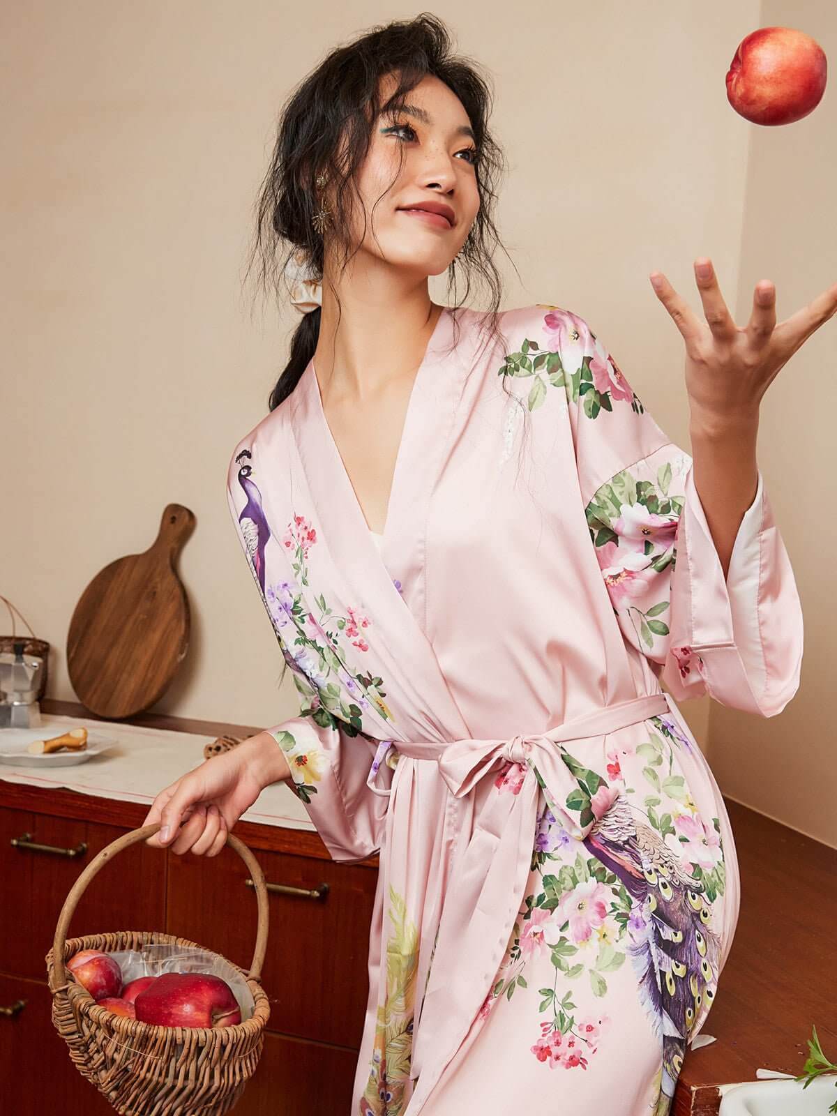 Ulivary Peacock Pink Kimono Robe