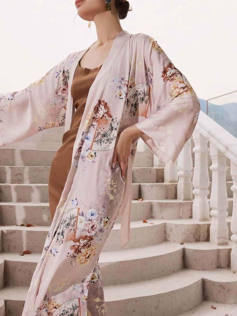 Ulivary Folding Fan Kimono Robe