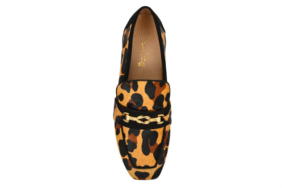 Joan Oloff Adonis Leopard Hair Calf/Black Suede Loafer