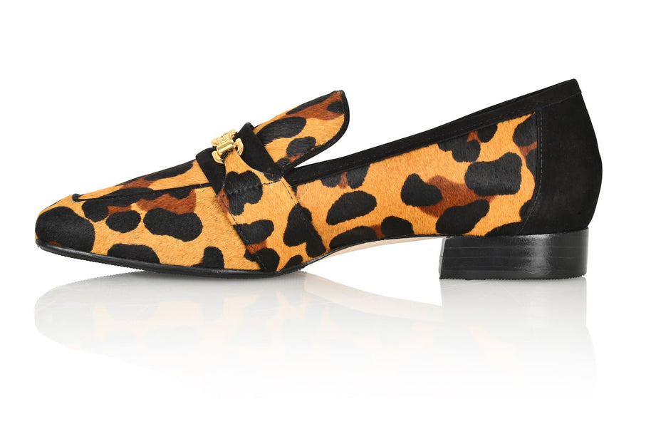 Joan Oloff Adonis Leopard Hair Calf/Black Suede Loafer