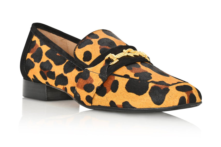 Joan Oloff Adonis Leopard Hair Calf/Black Suede Loafer
