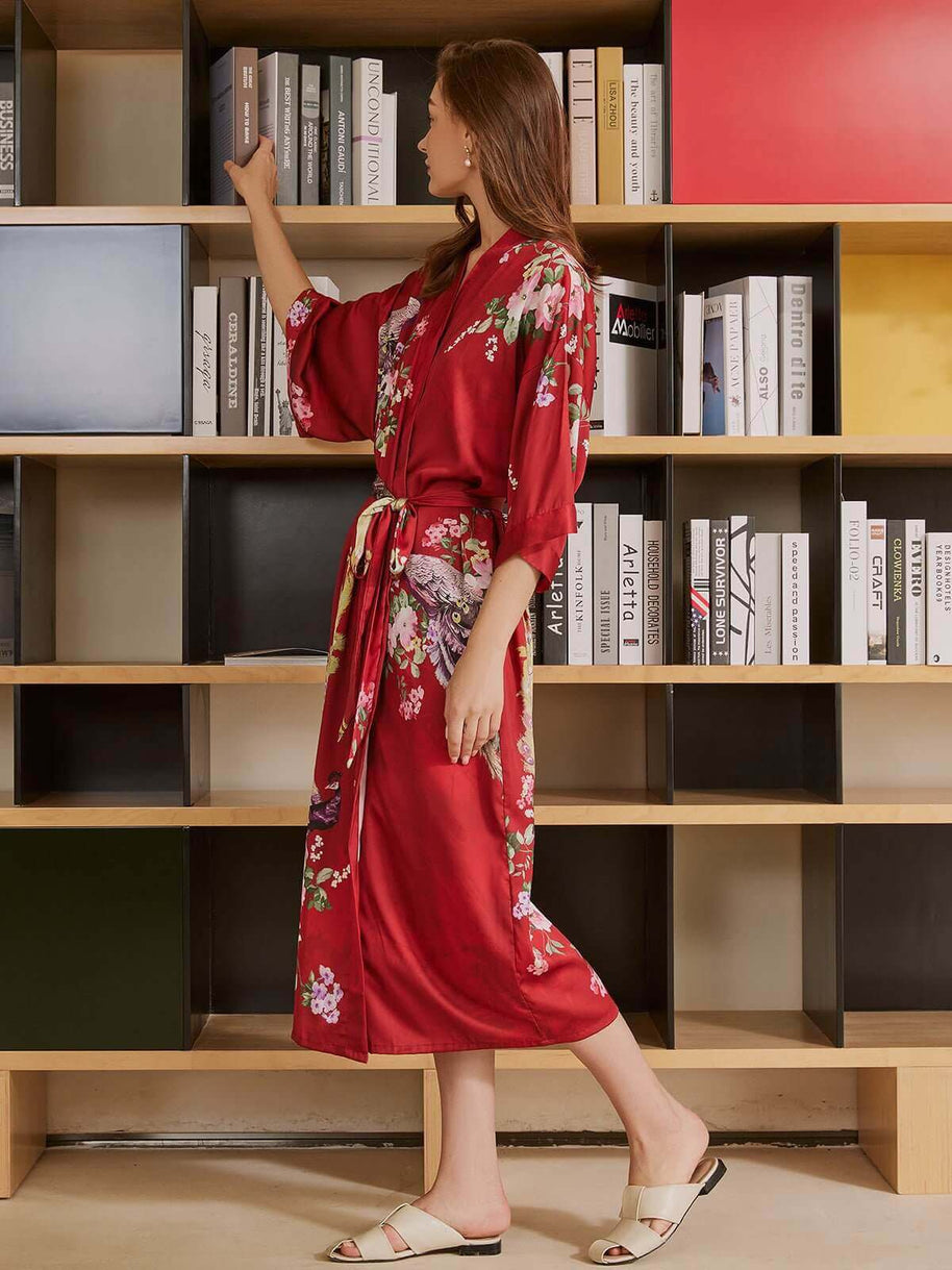 Ulivary Peacock Red Kimono Robe