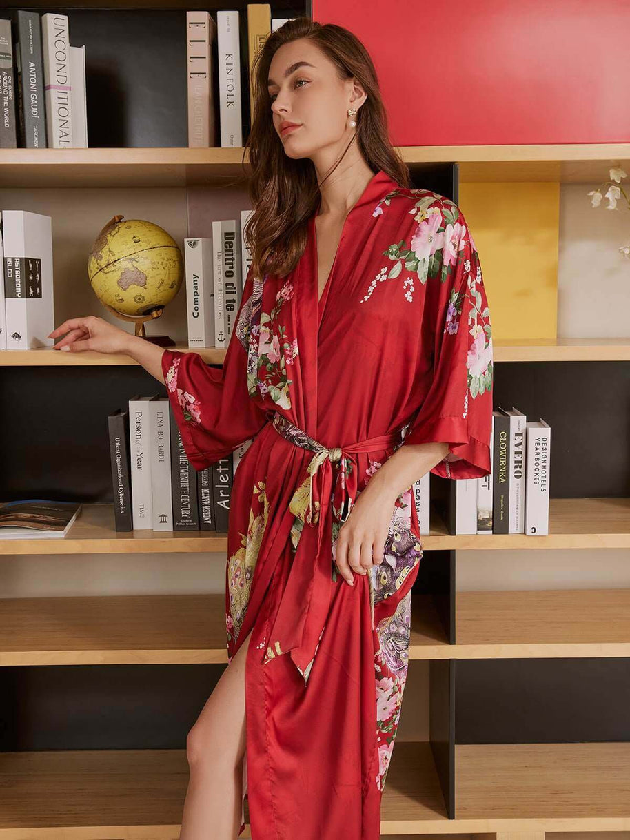 Ulivary Peacock Red Kimono Robe