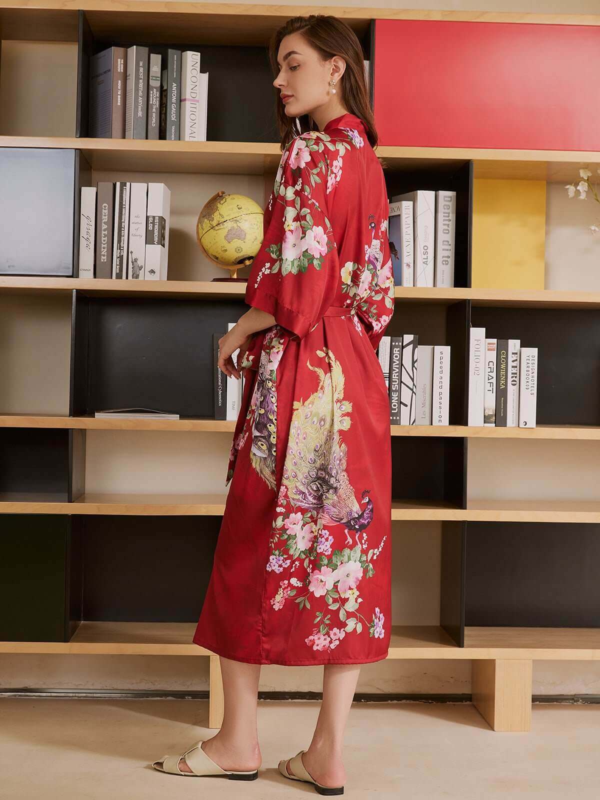 Ulivary Peacock Red Kimono Robe