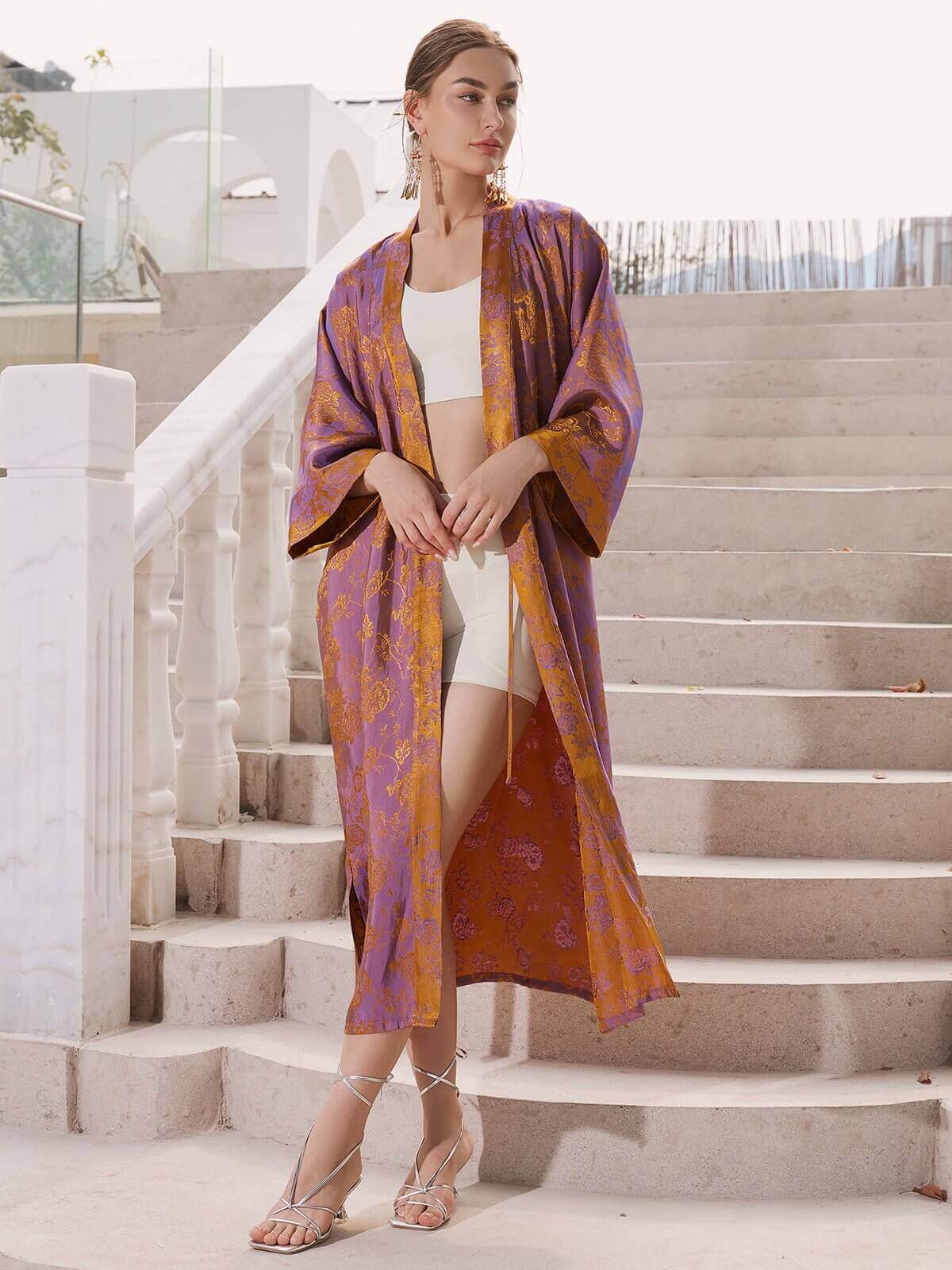 Ulivary Oriental Jacquard Kimono Robe