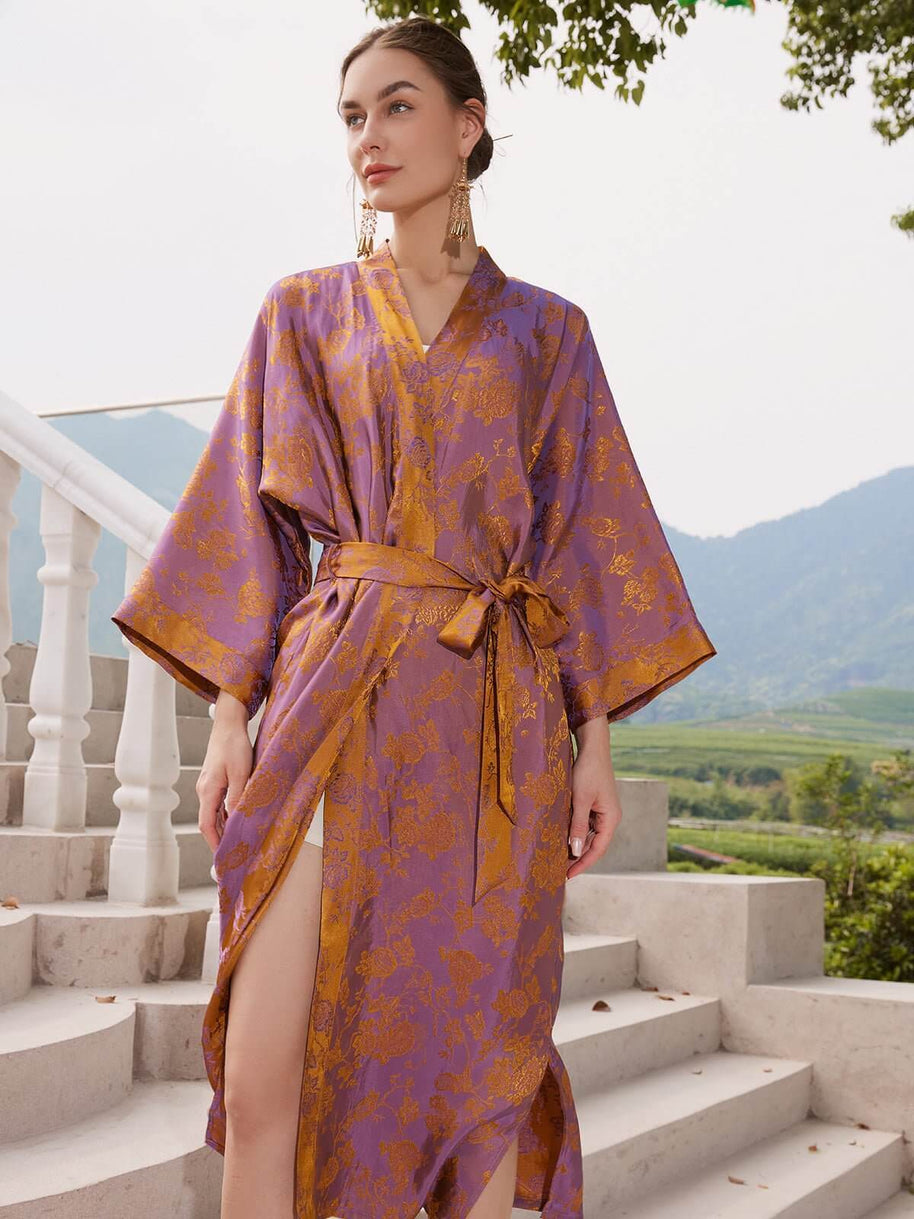 Ulivary Oriental Jacquard Kimono Robe