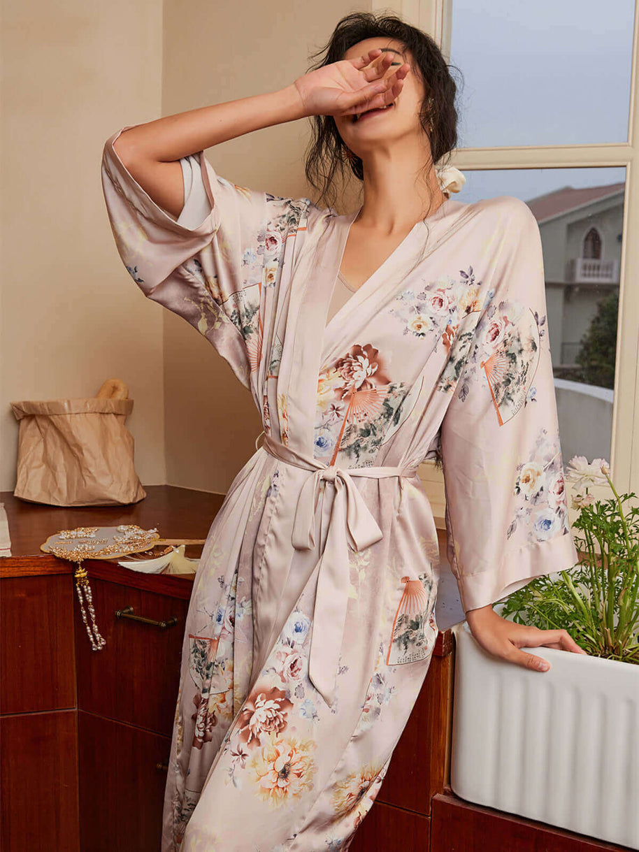 Ulivary Folding Fan Kimono Robe