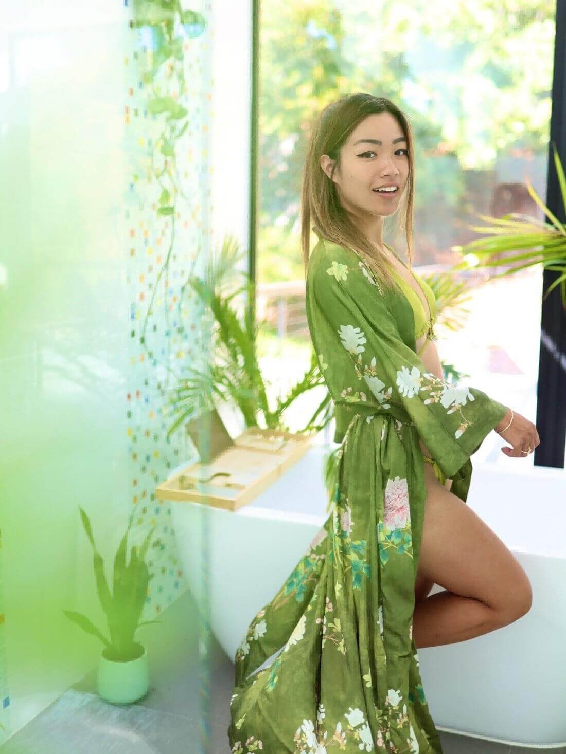 Ulivary Floral Olive Kimono Robe