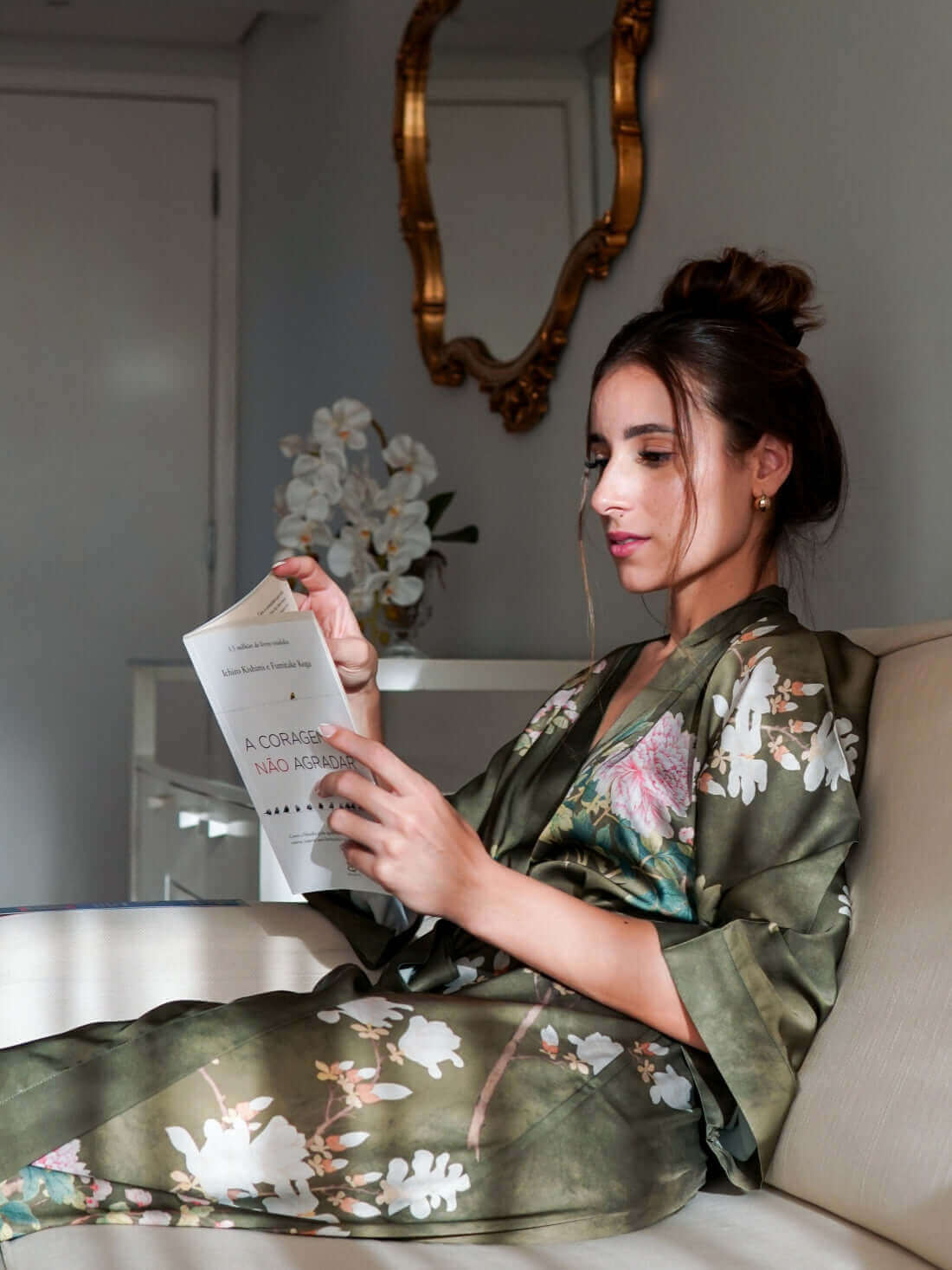 Ulivary Floral Olive Kimono Robe