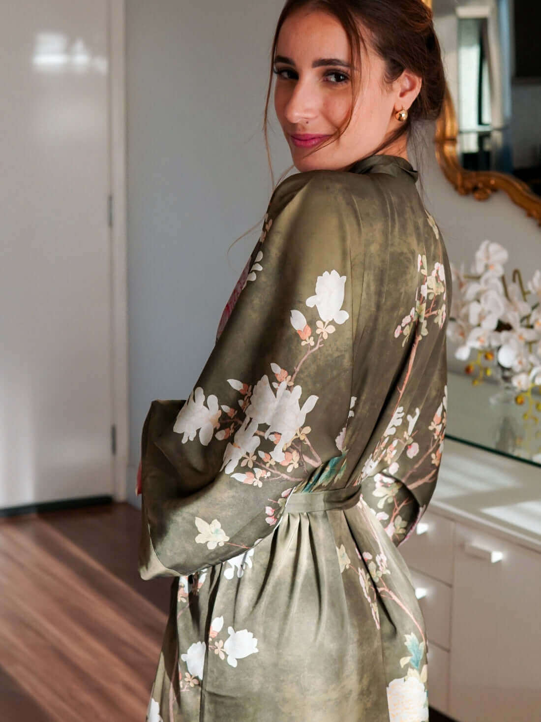 Ulivary Floral Olive Kimono Robe