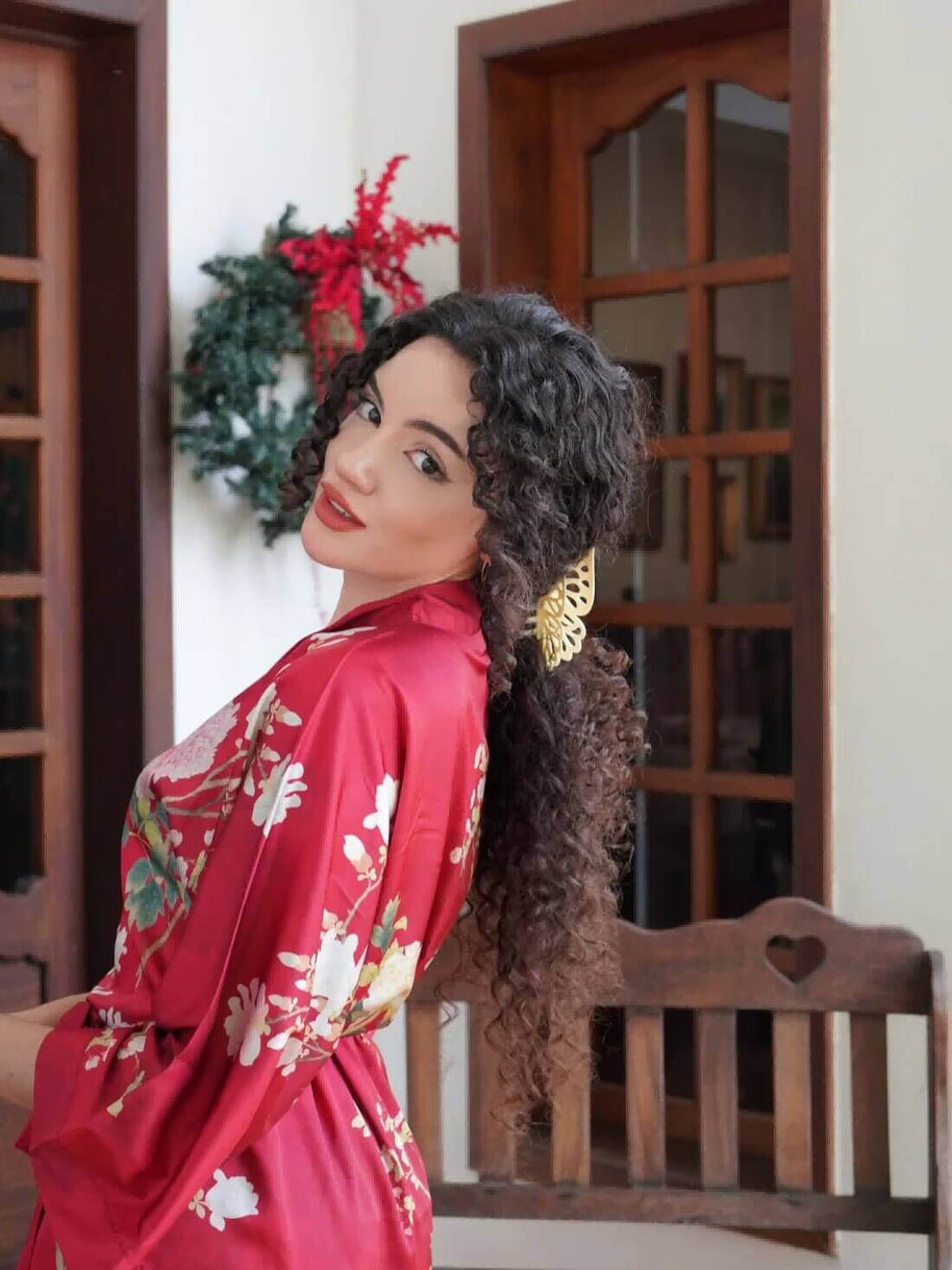 Ulivary Floral Red Kimono Robe