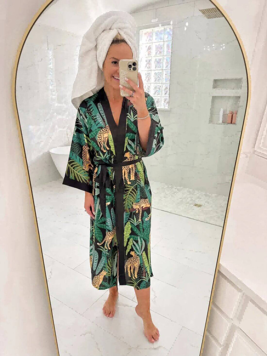 Ulivary Black Leopard Kimono Robe