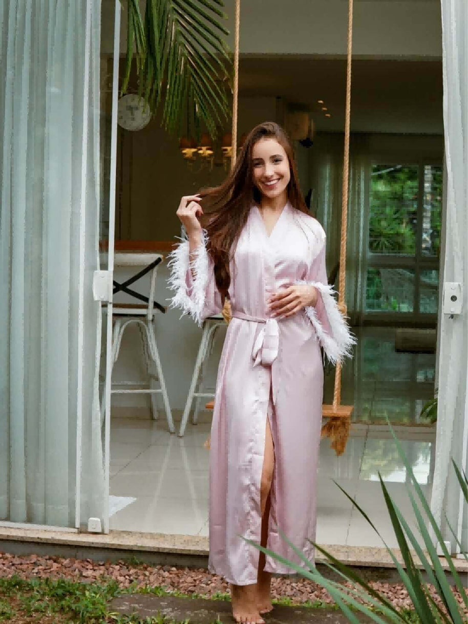 Ulivary Pink Feather Bridal Robe
