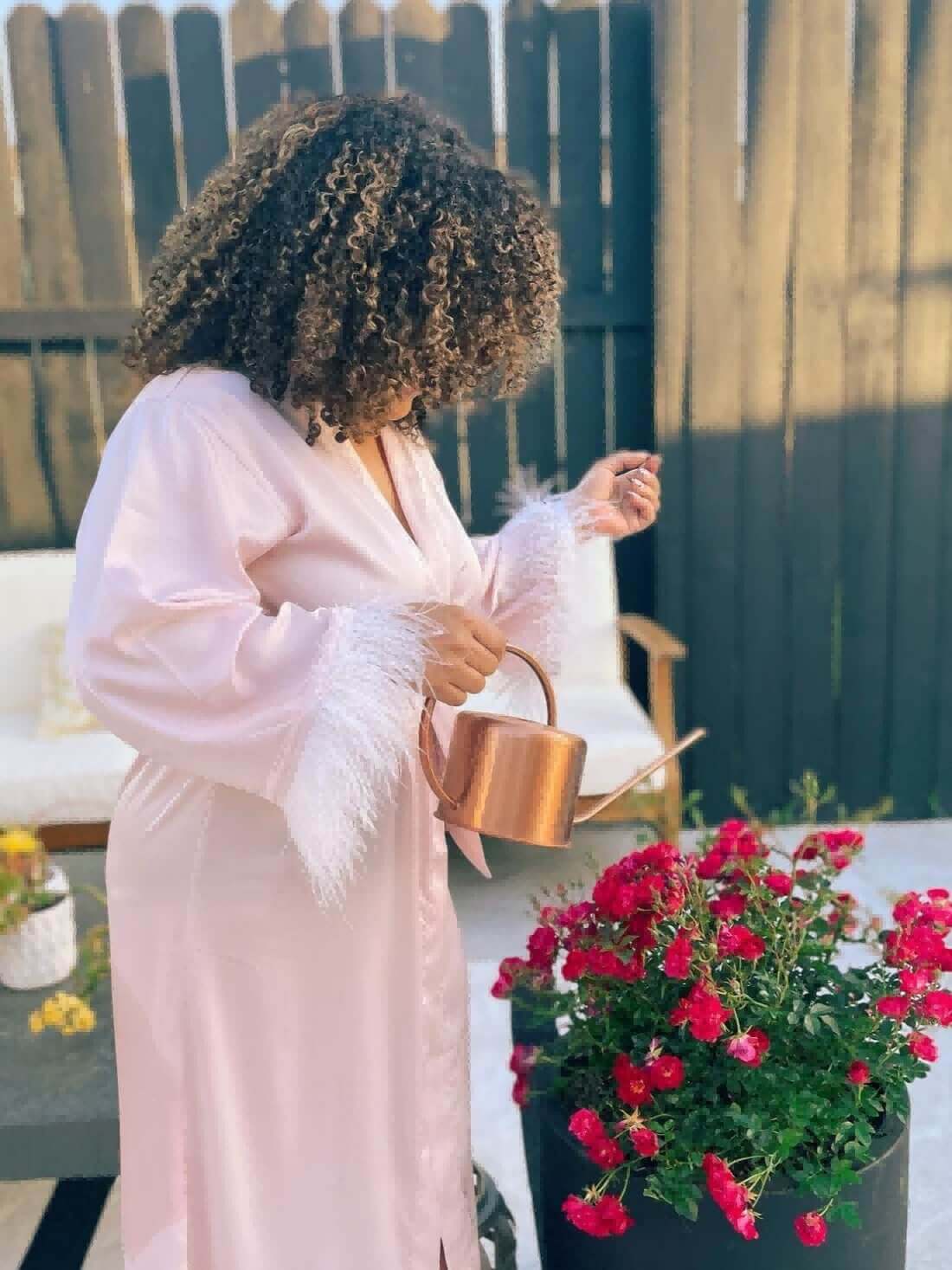 Ulivary Pink Feather Bridal Robe
