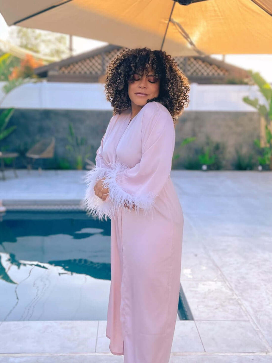 Ulivary Pink Feather Bridal Robe
