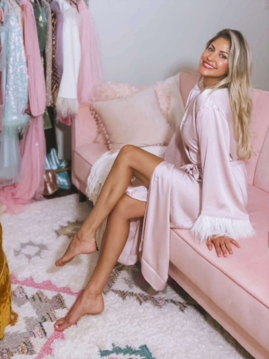 Ulivary Pink Feather Bridal Robe