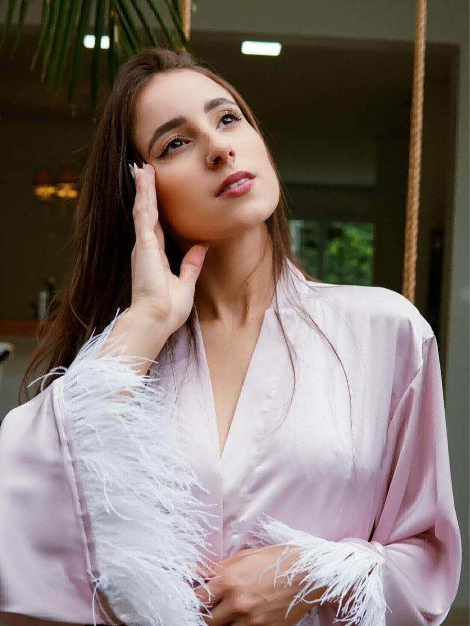 Ulivary Pink Feather Bridal Robe