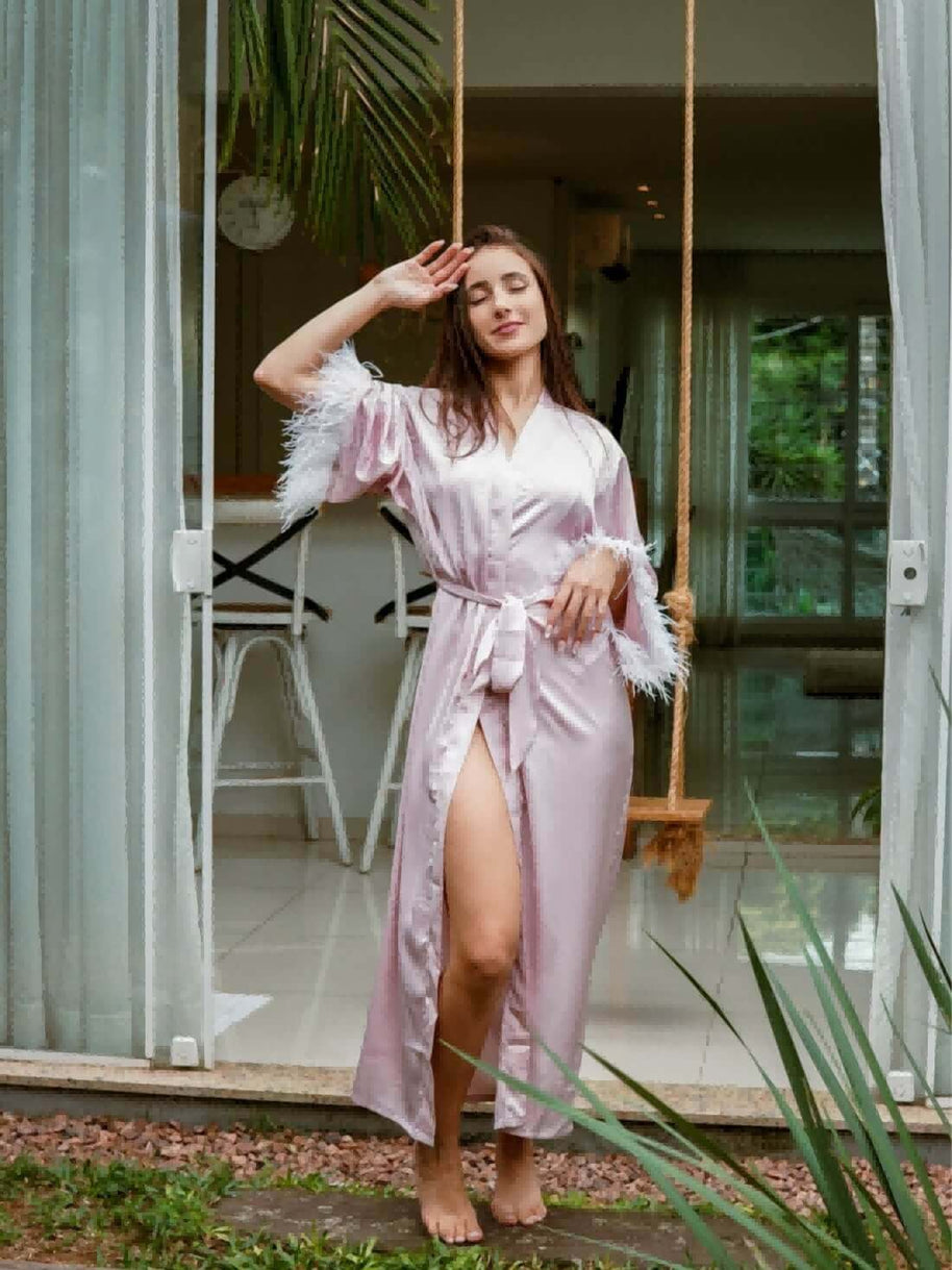 Ulivary Pink Feather Bridal Robe