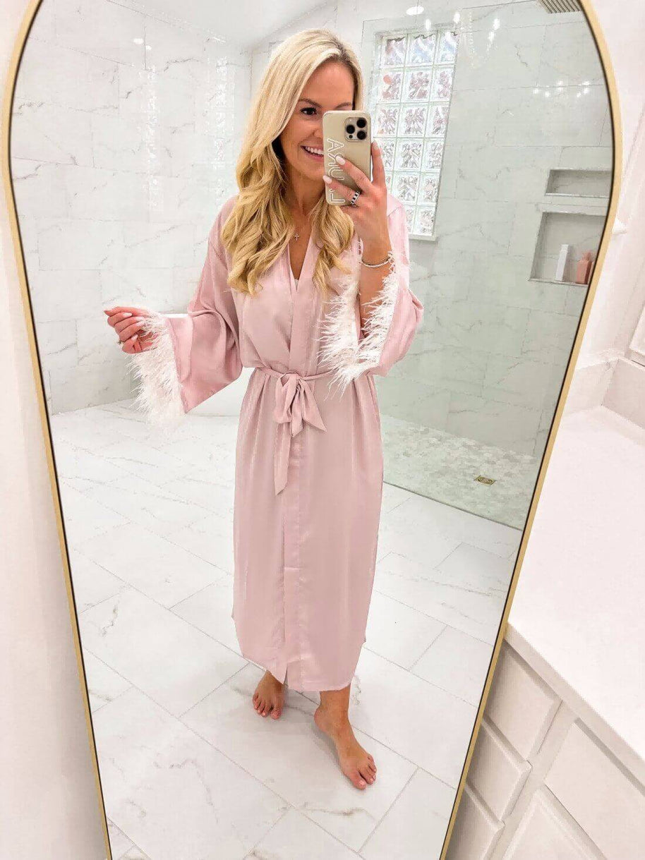 Ulivary Pink Feather Bridal Robe