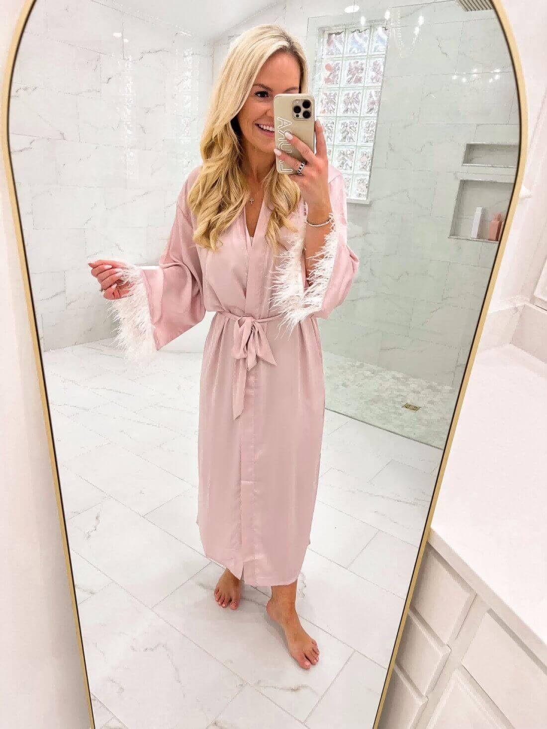 Ulivary Pink Feather Bridal Robe