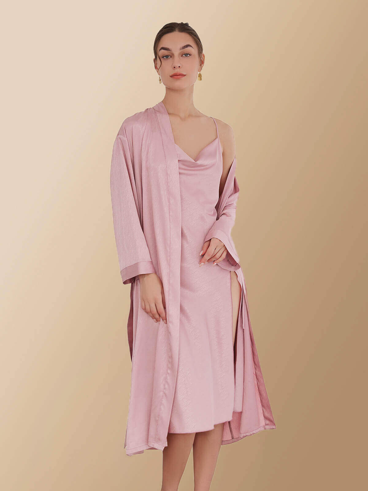 Ulivary Pink Robe Dress Set