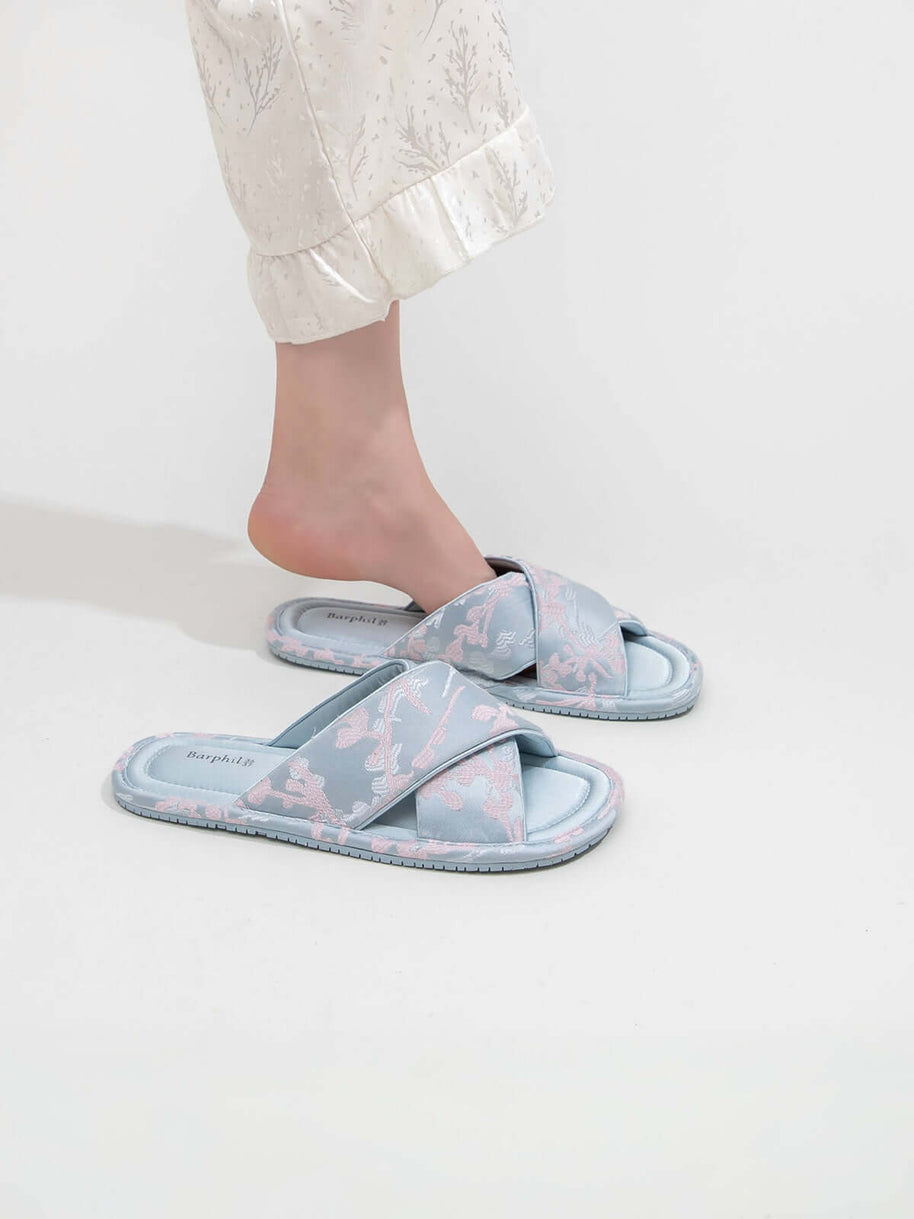 Ulivary Classic Cross-Strap Embroidery Slippers (more colors)