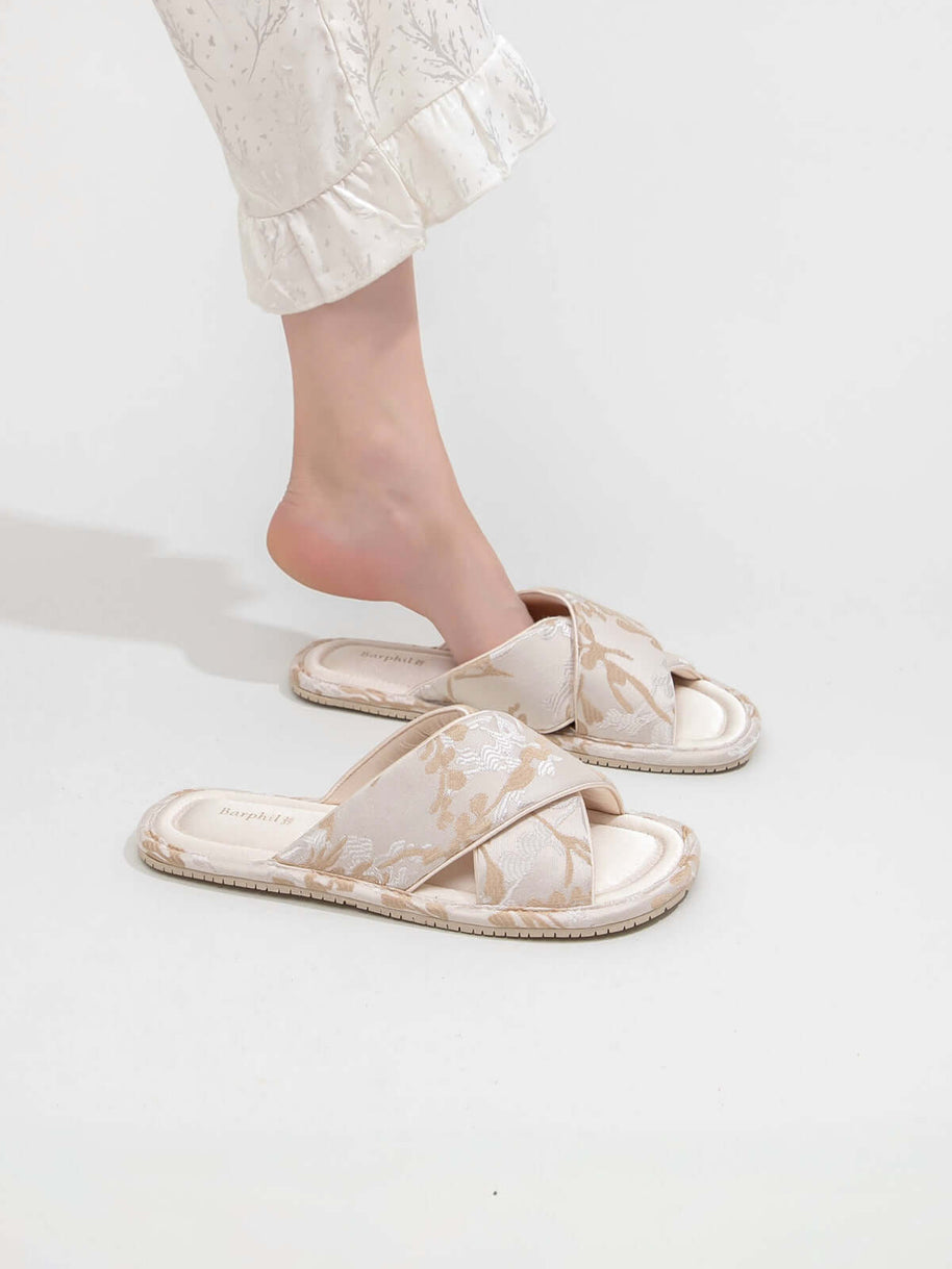 Ulivary Classic Cross-Strap Embroidery Slippers (more colors)