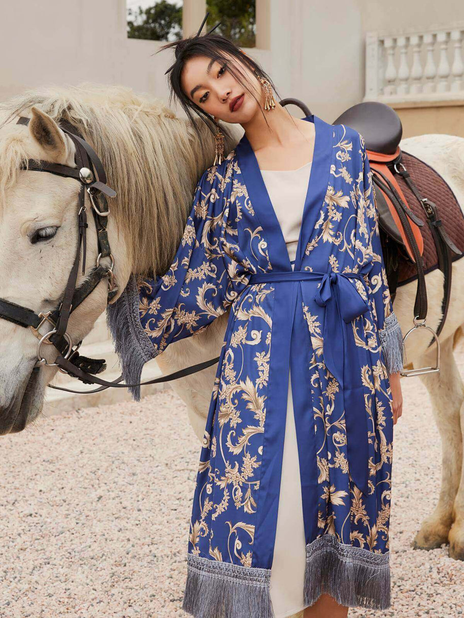 Ulivary Tassels Blue Kimono Robe