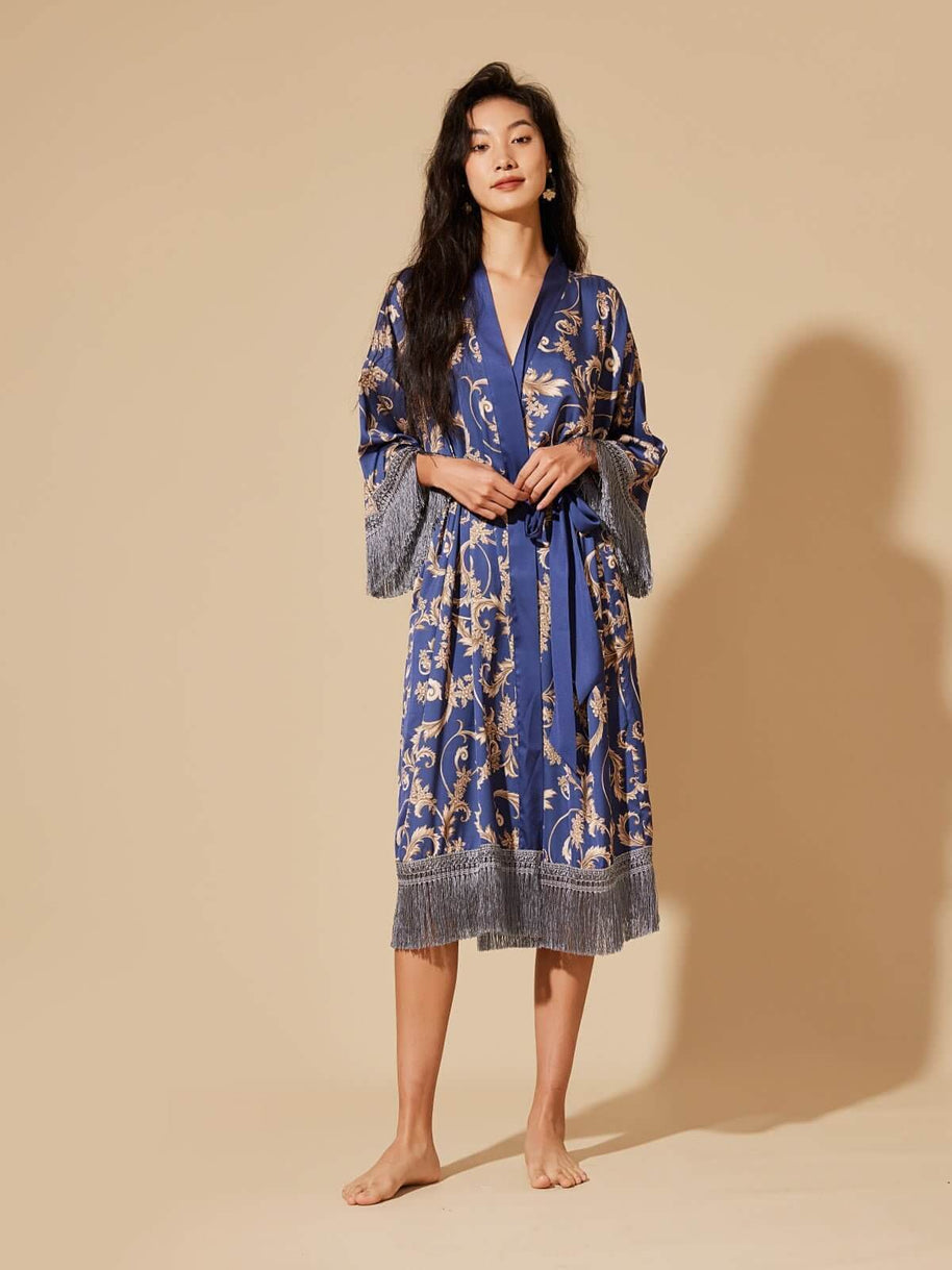 Ulivary Tassels Blue Kimono Robe
