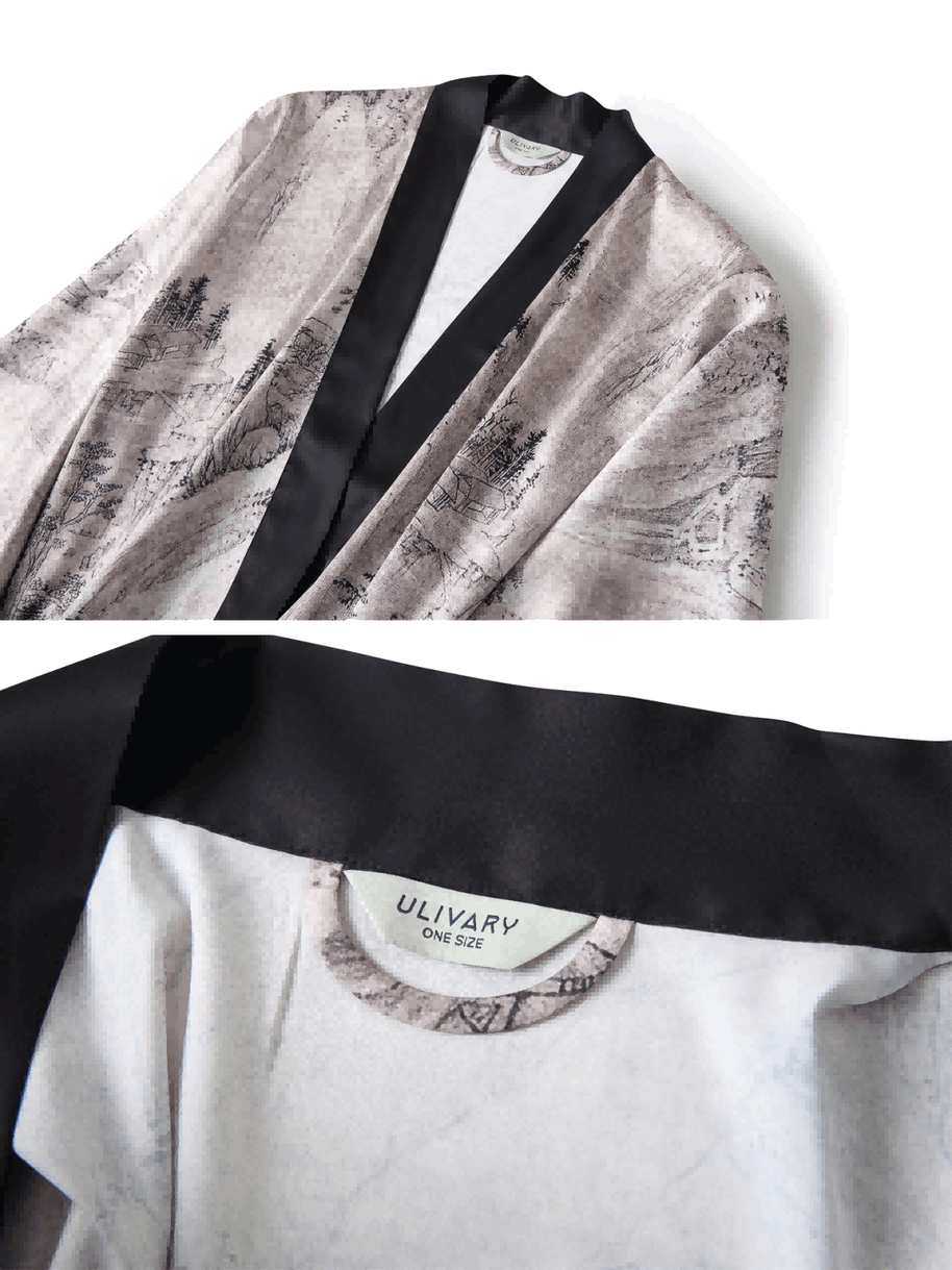 Ulivary Short Kimono Robe Ink Painting