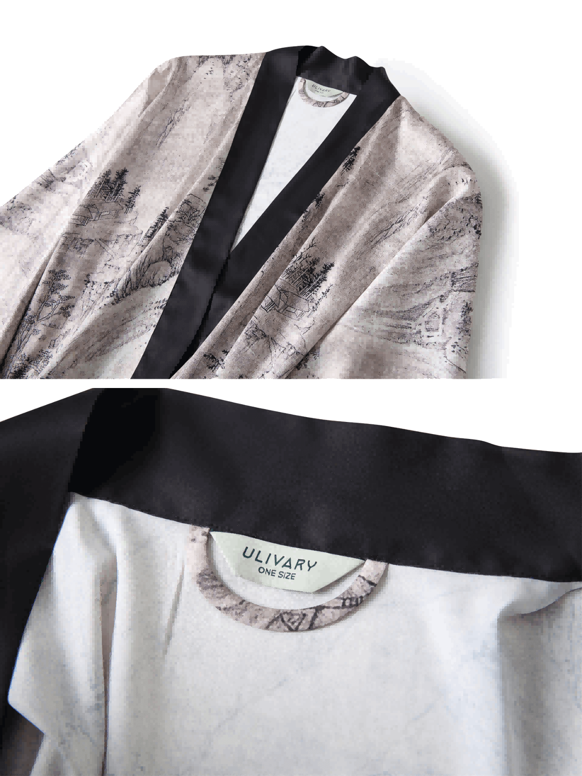 Ulivary Short Kimono Robe Ink Painting