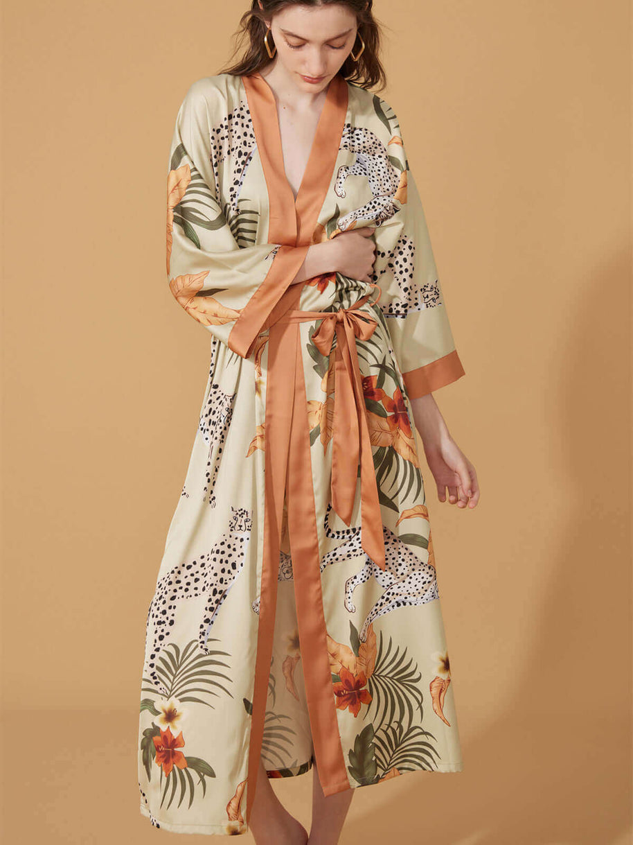 Ulivary Orange Leopard Kimono Robe