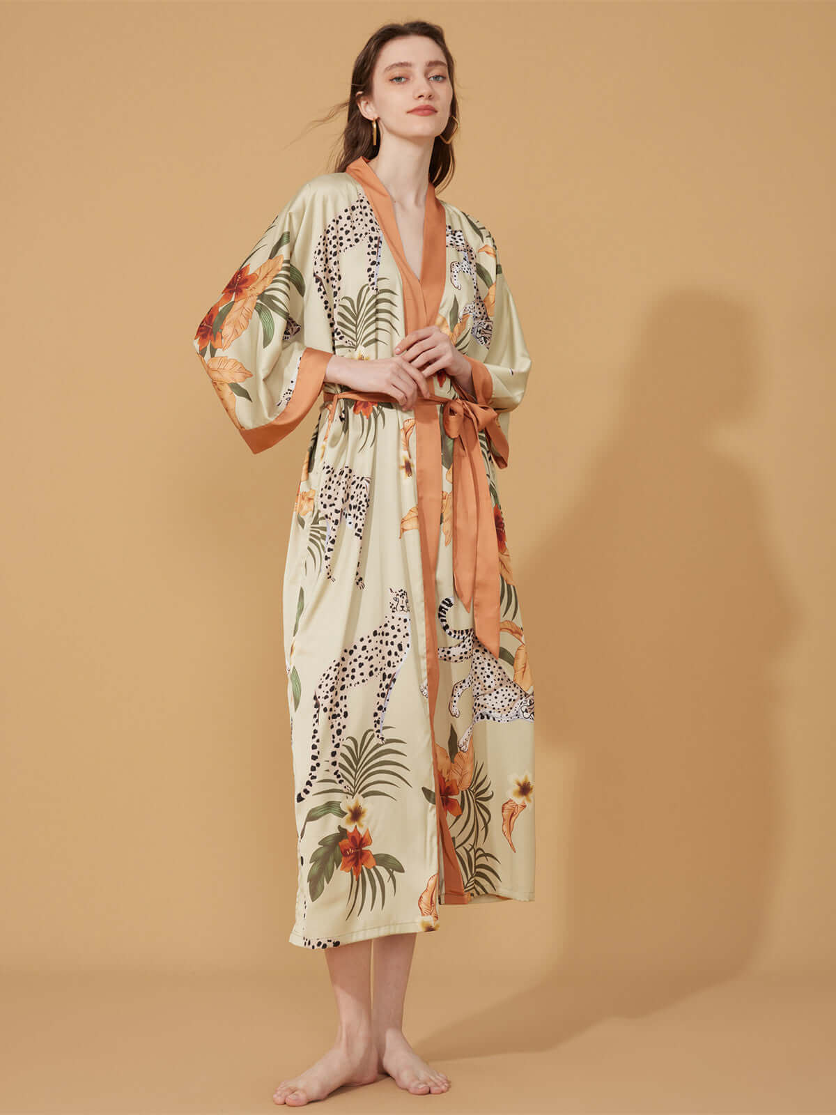 Ulivary Orange Leopard Kimono Robe