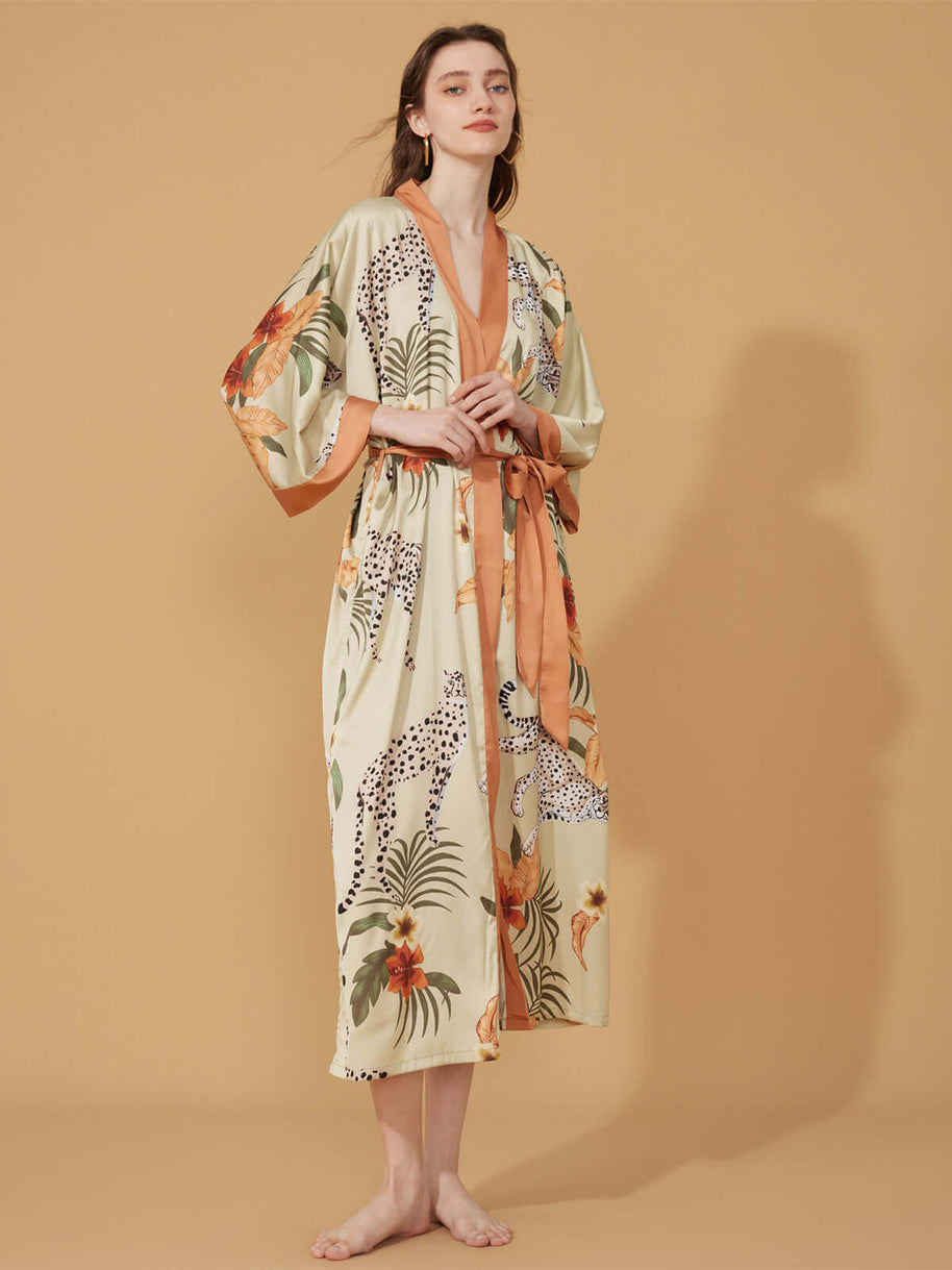 Ulivary Orange Leopard Kimono Robe