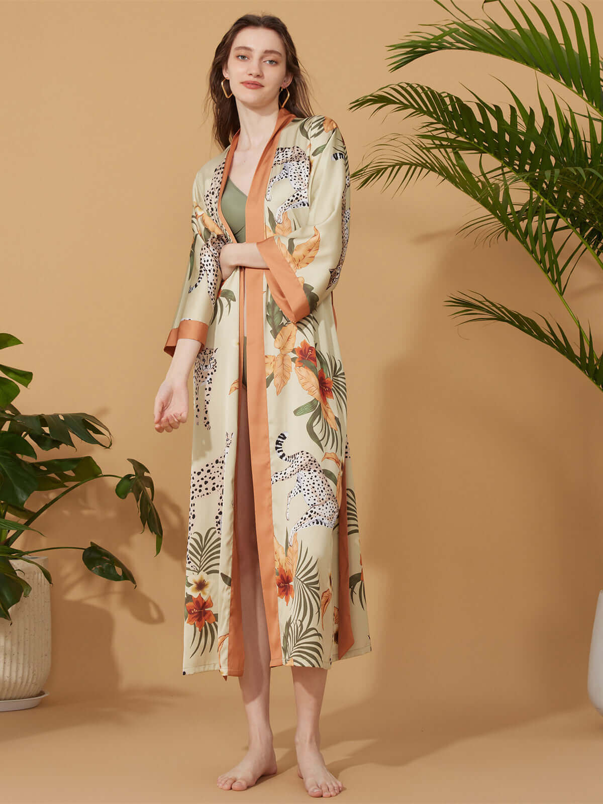 Ulivary Orange Leopard Kimono Robe
