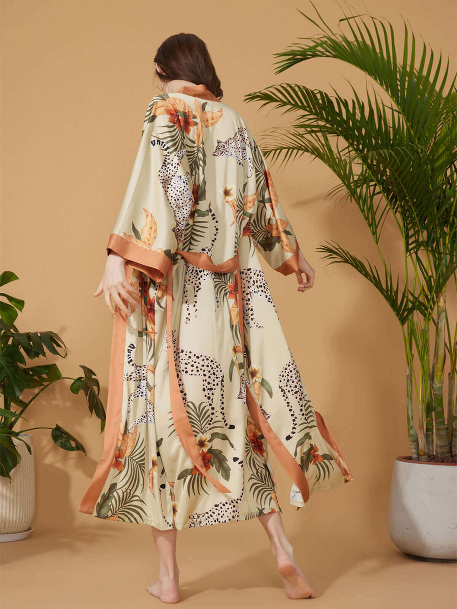 Ulivary Orange Leopard Kimono Robe