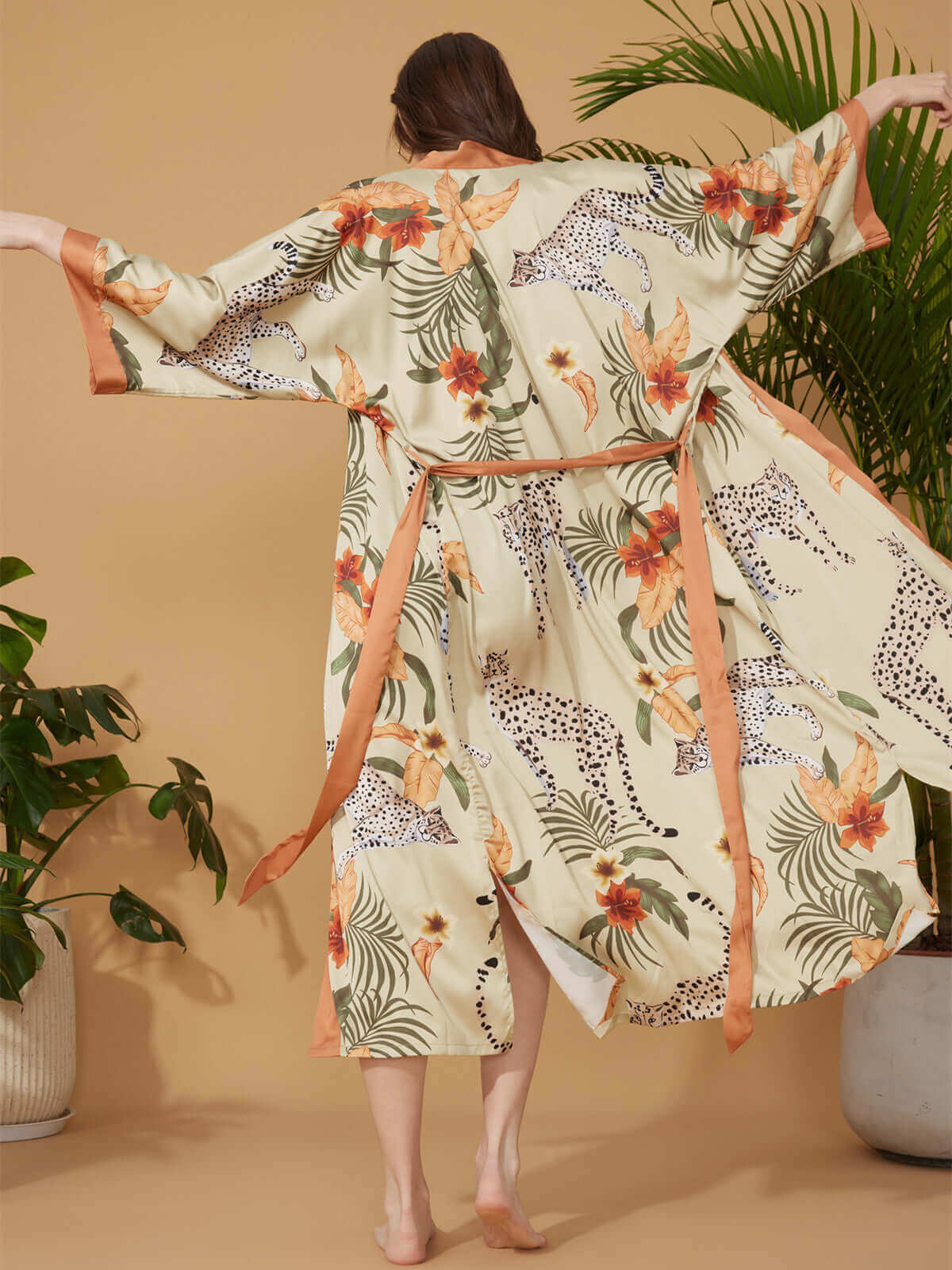 Ulivary Orange Leopard Kimono Robe