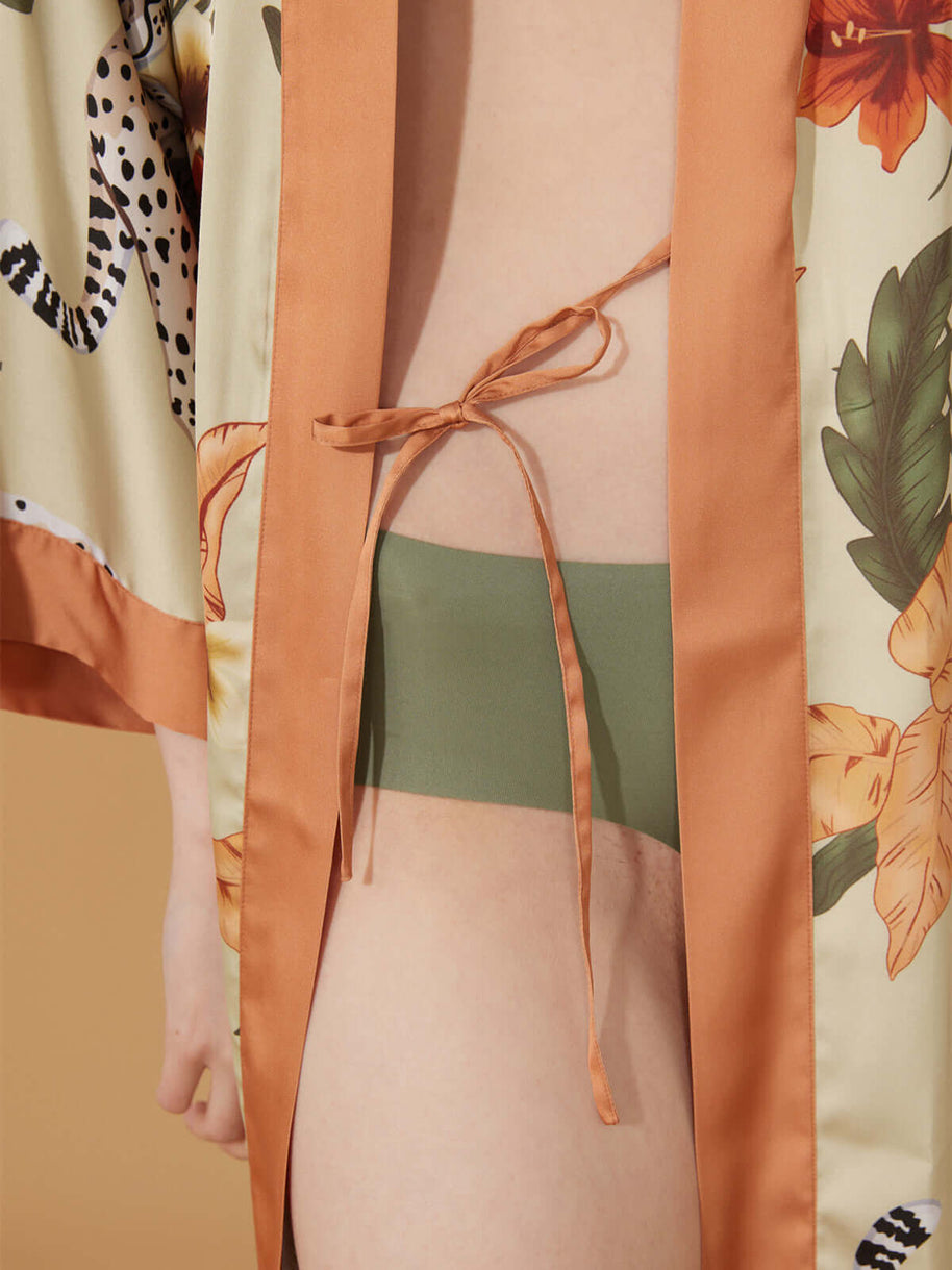 Ulivary Orange Leopard Kimono Robe