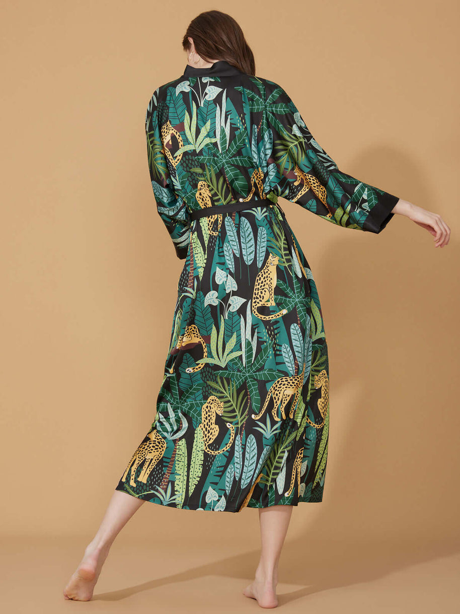 Ulivary Black Leopard Kimono Robe