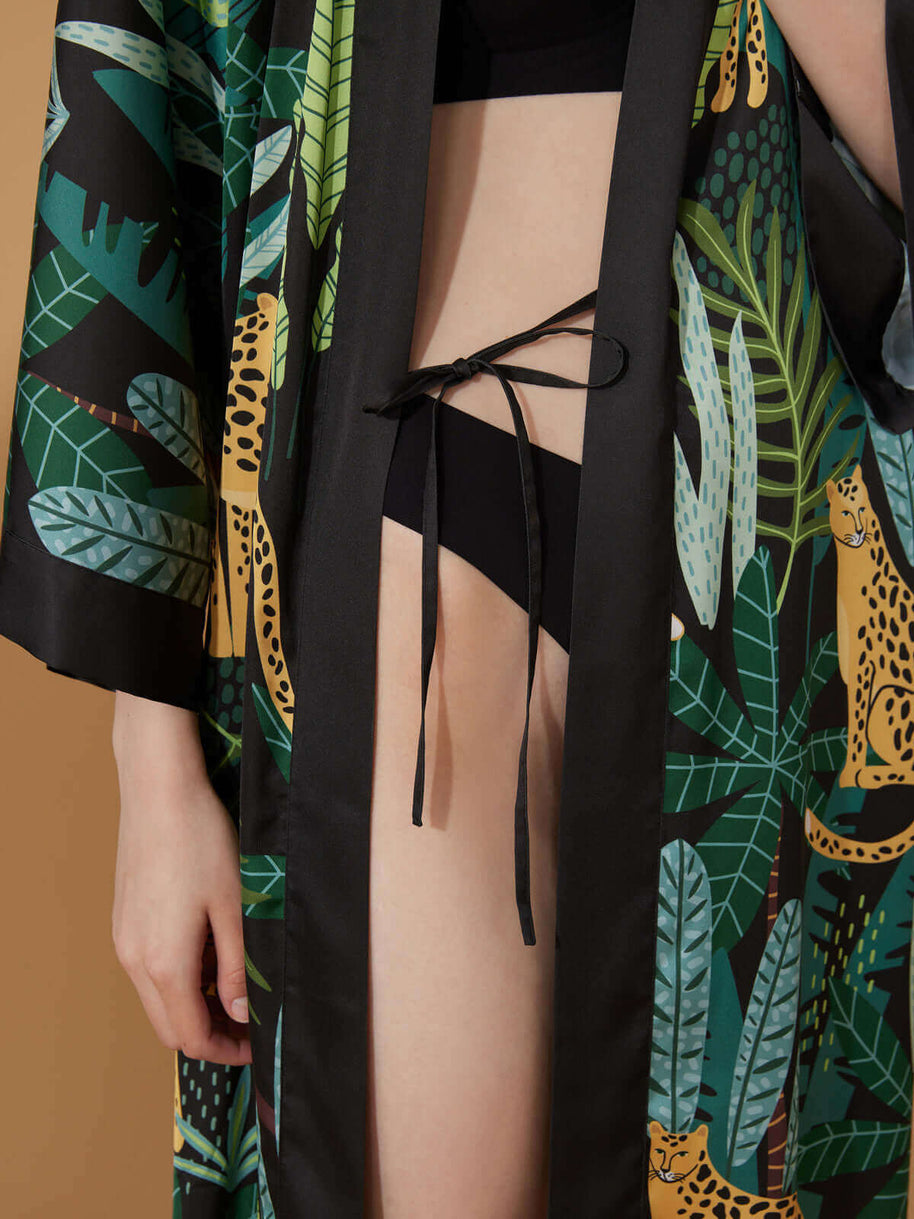 Ulivary Black Leopard Kimono Robe
