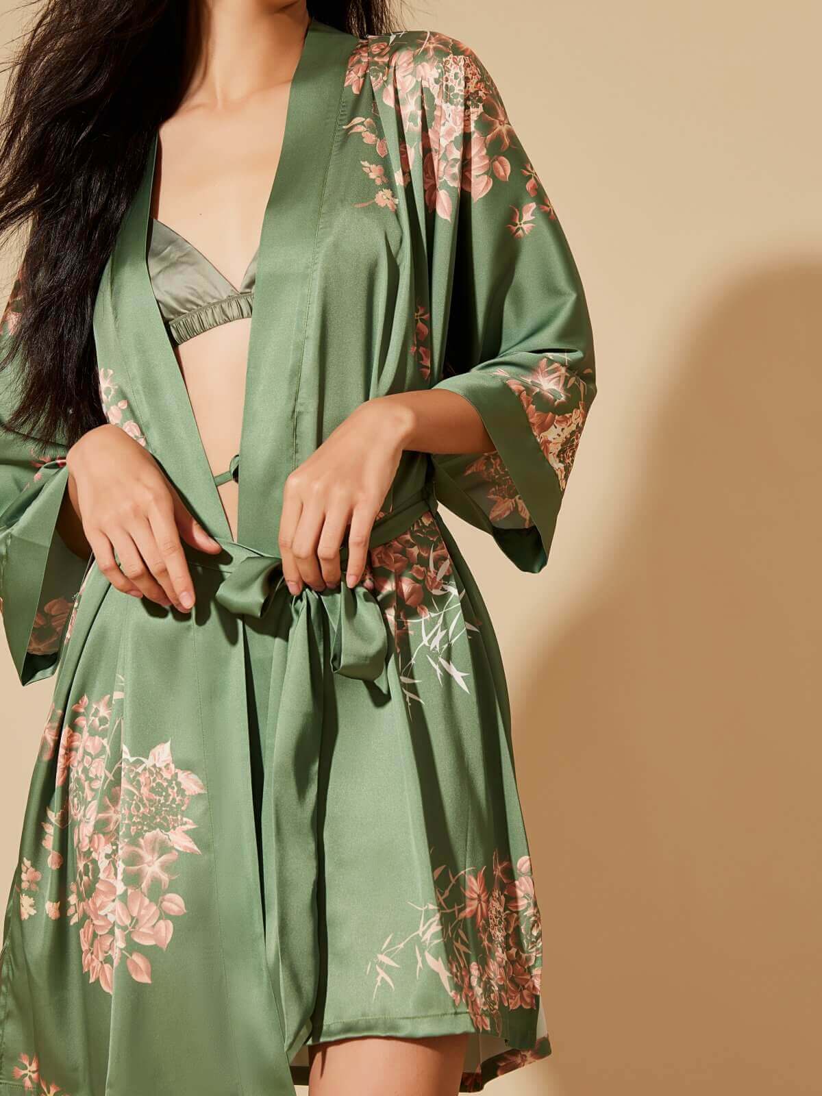 Ulivary Short Kimono Robe Olive