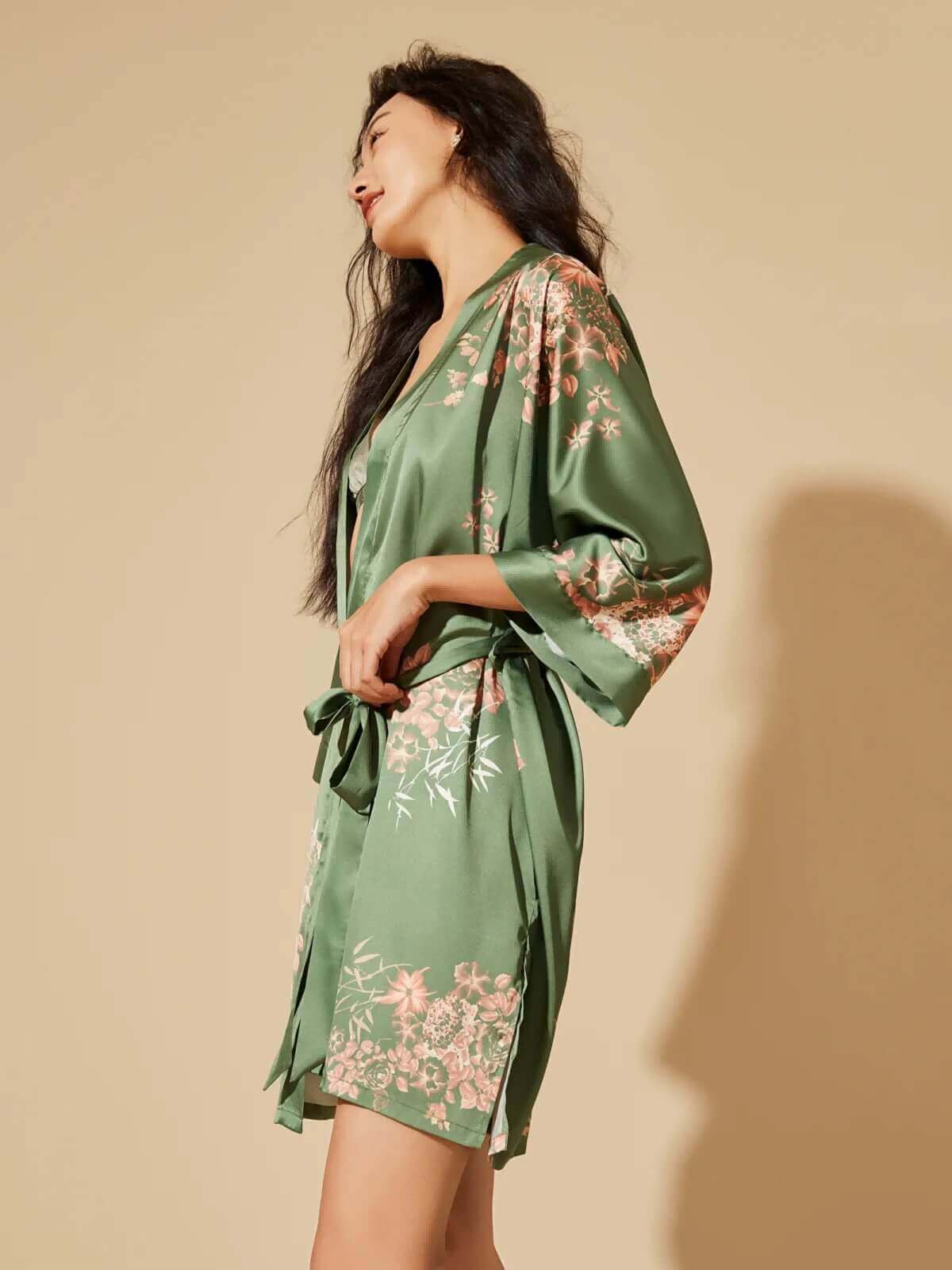 Ulivary Short Kimono Robe Olive