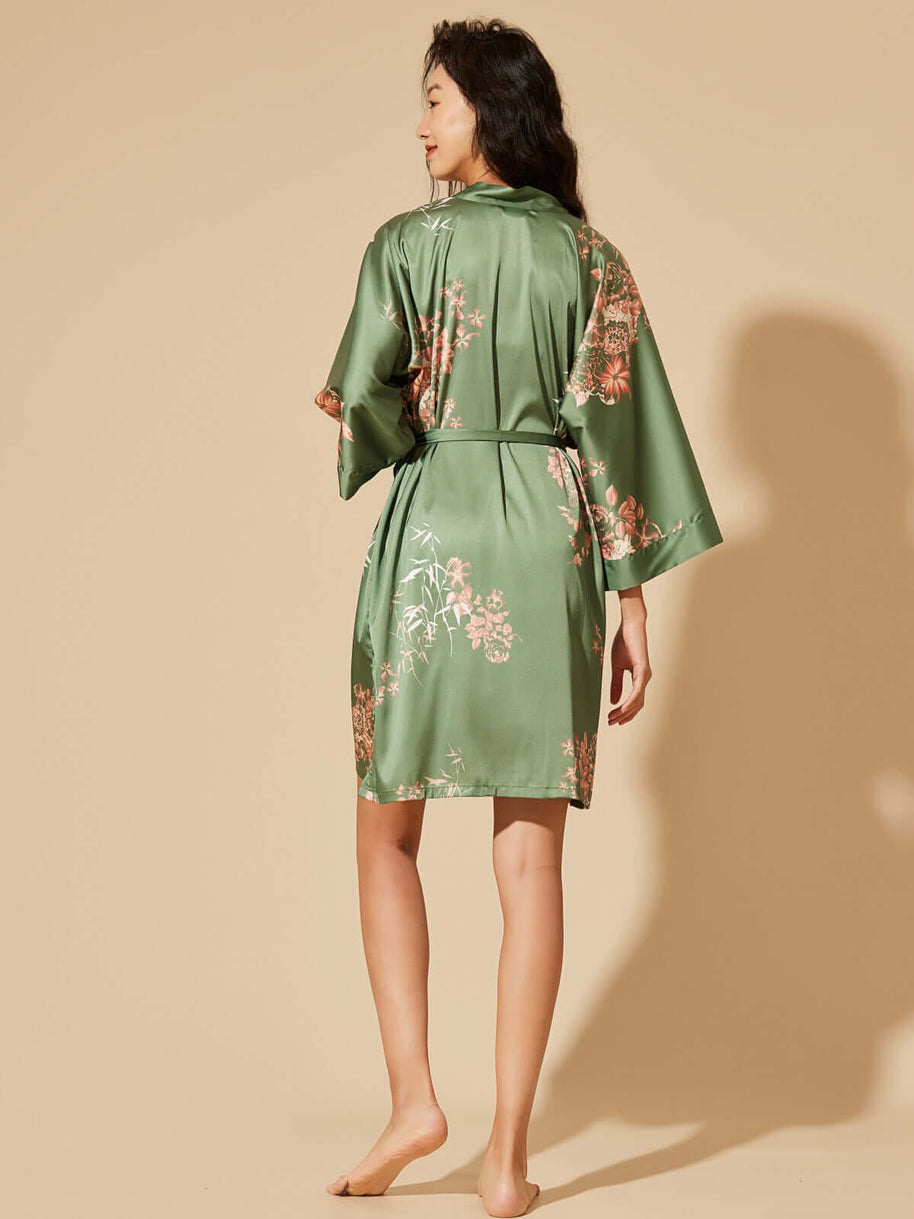 Ulivary Short Kimono Robe Olive