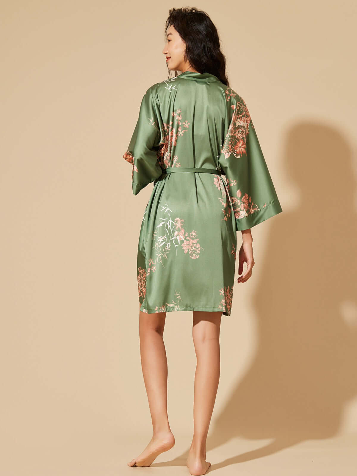 Ulivary Short Kimono Robe Olive