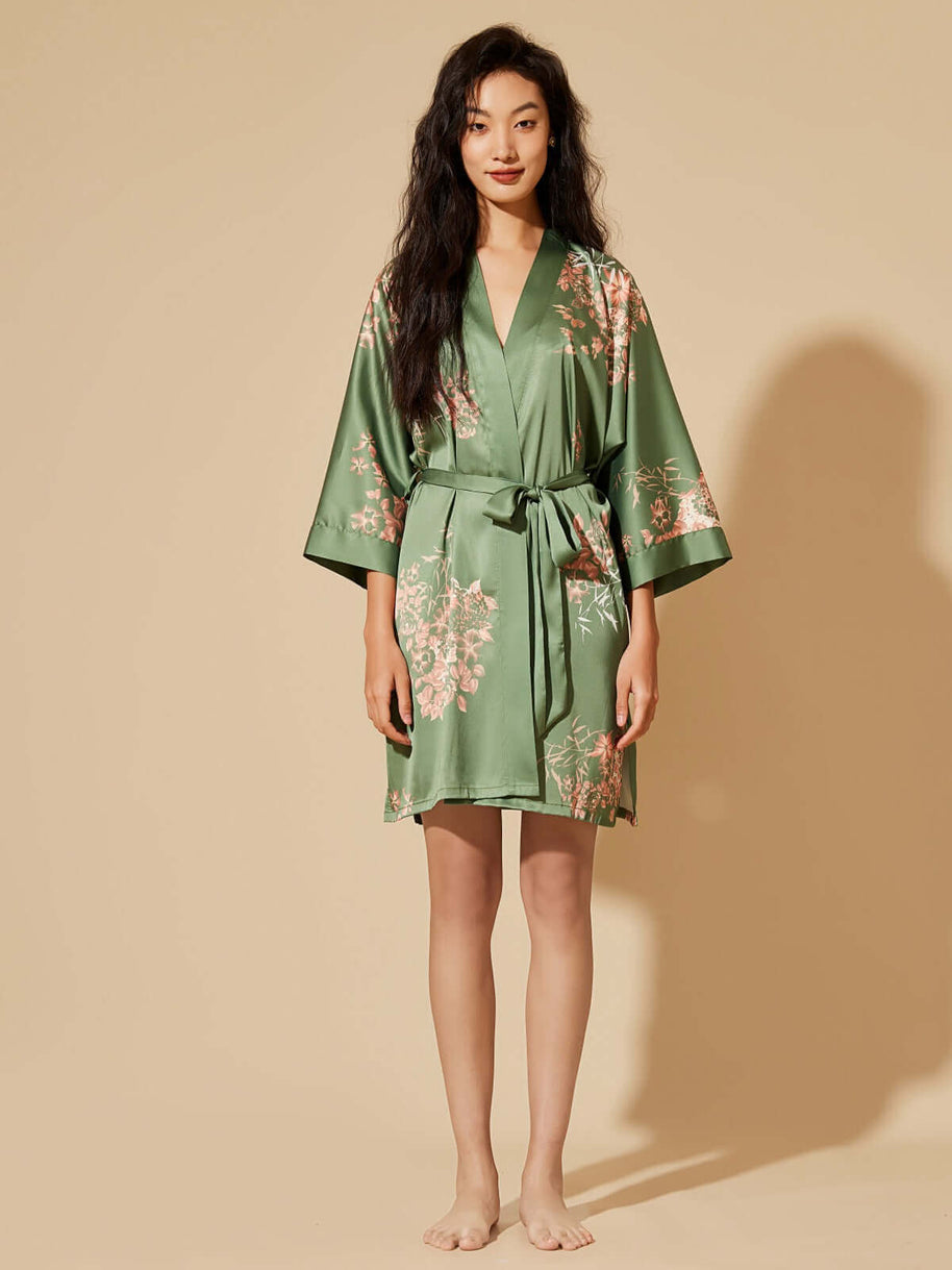 Ulivary Short Kimono Robe Olive