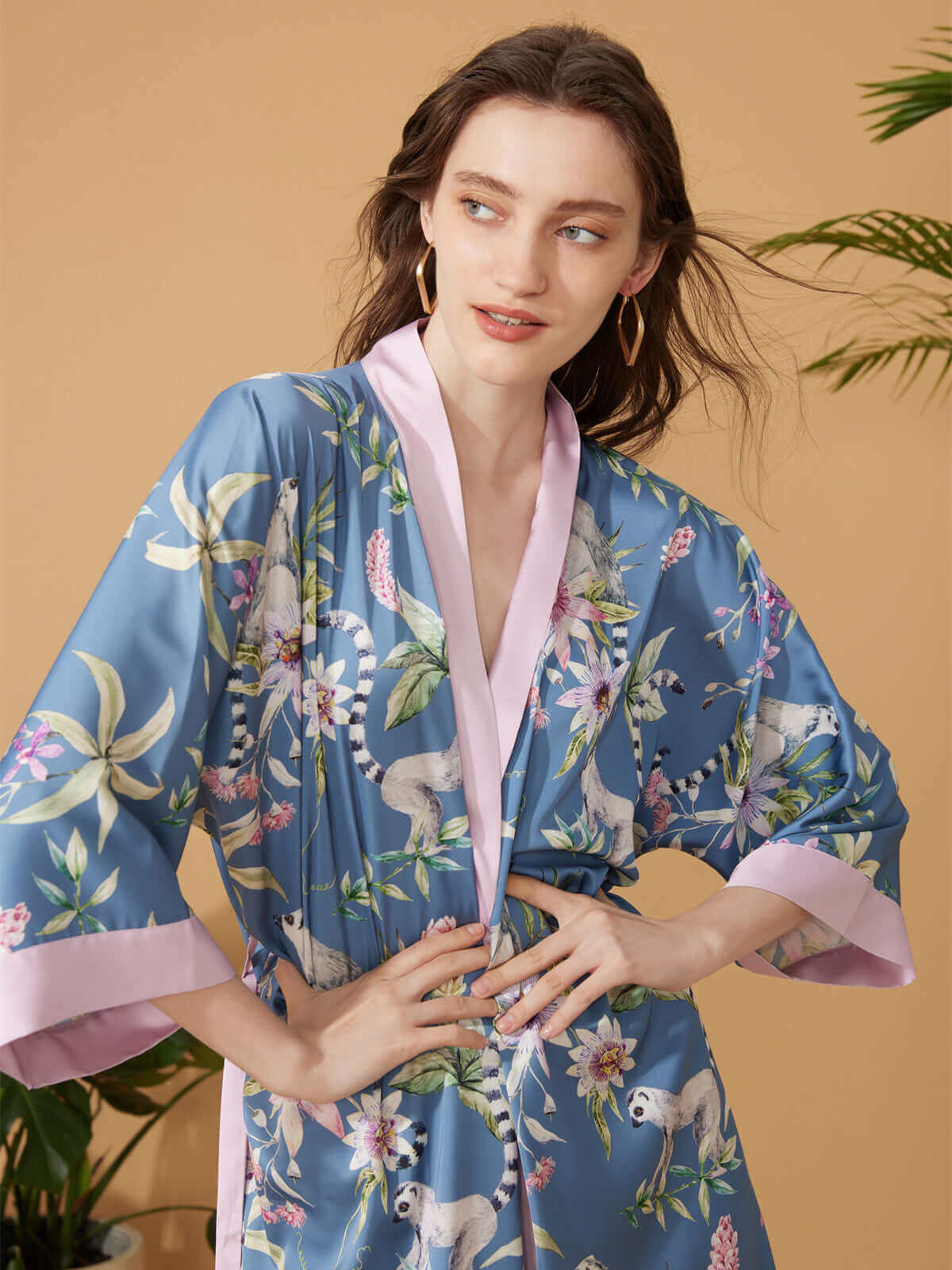 Ulivary Short Kimono Robe Blue Forest
