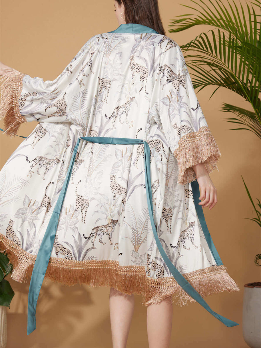 Ulivary Tassels Leopard Kimono Robe