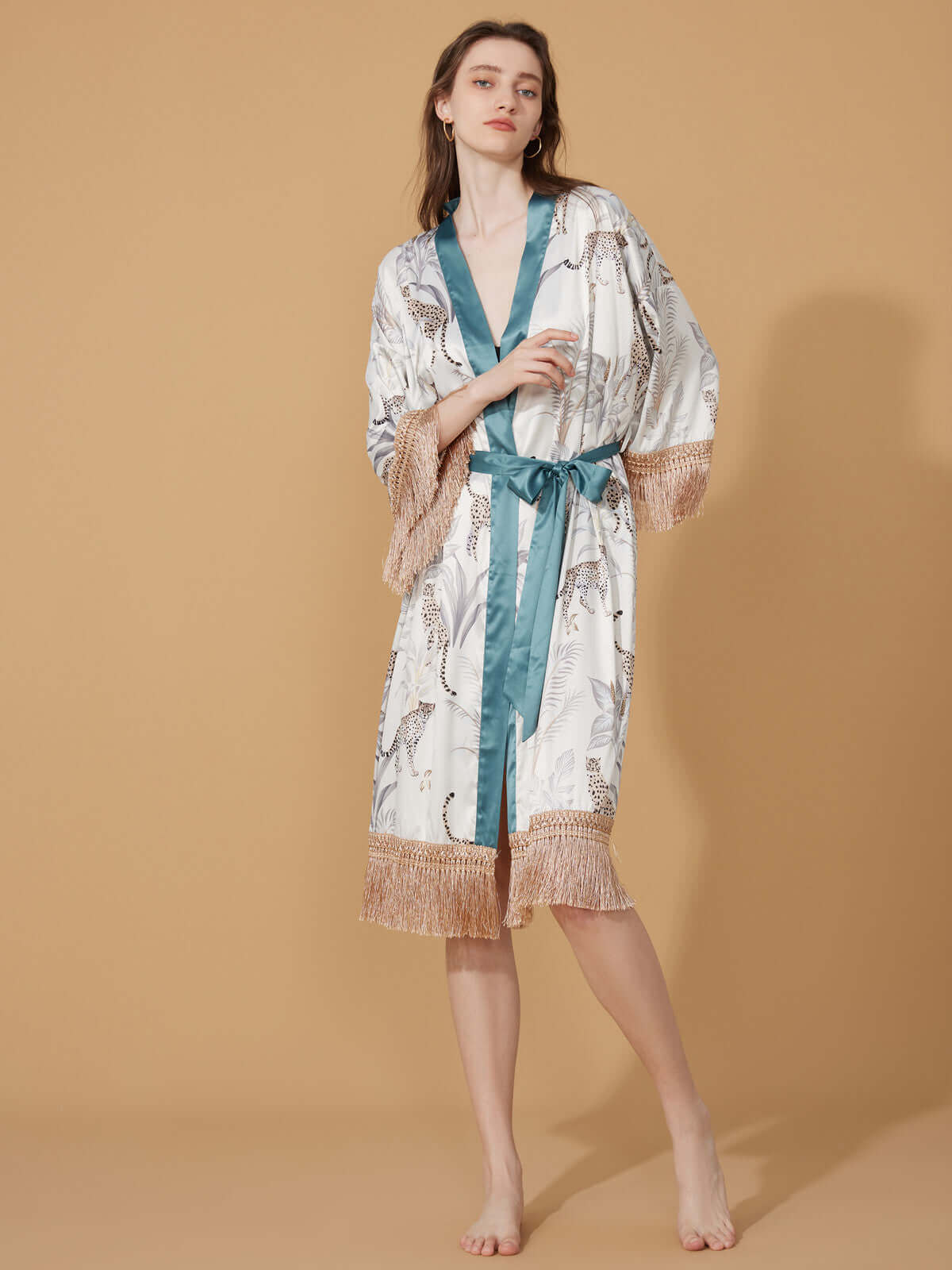 Ulivary Tassels Leopard Kimono Robe