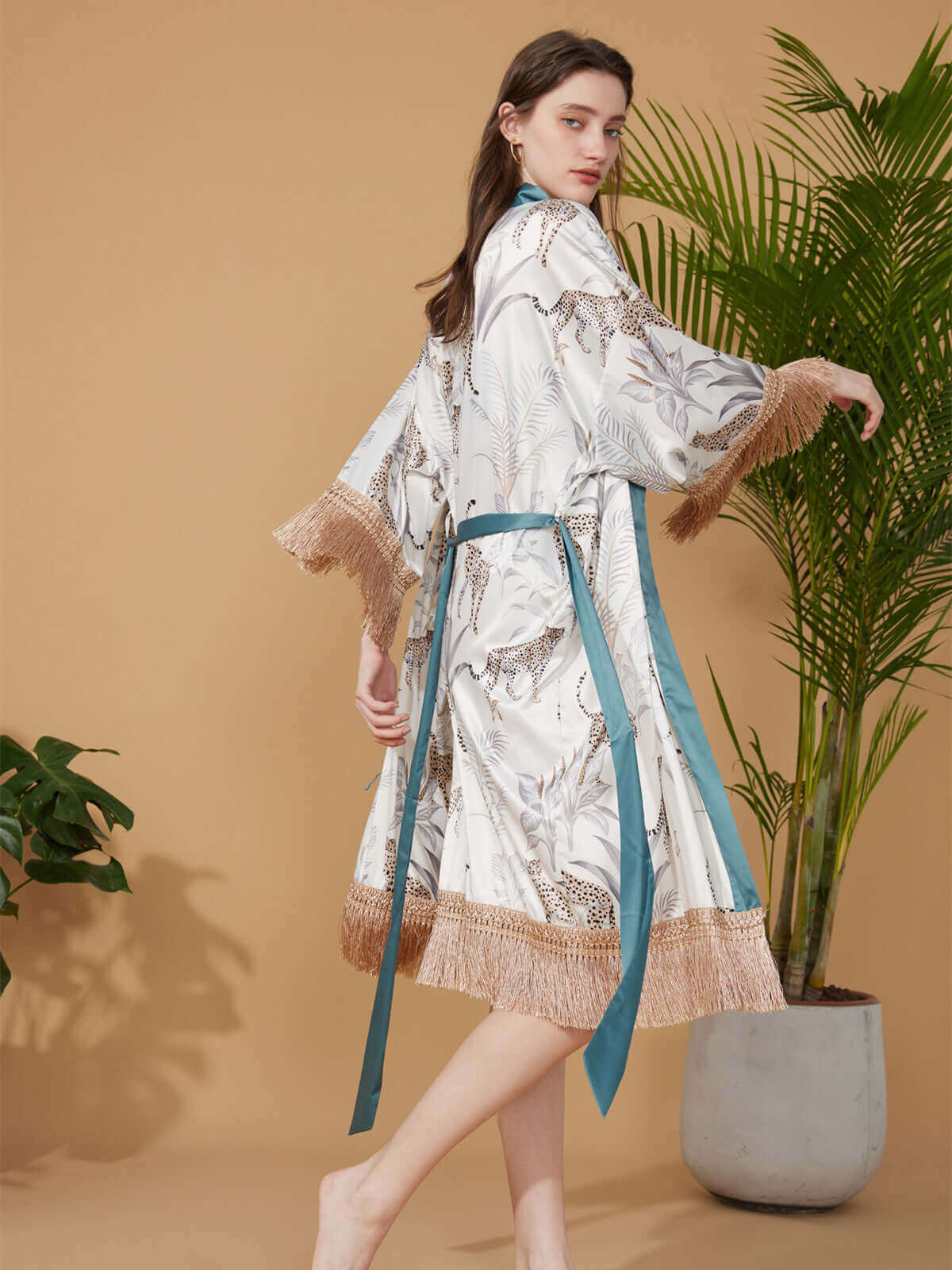 Ulivary Tassels Leopard Kimono Robe